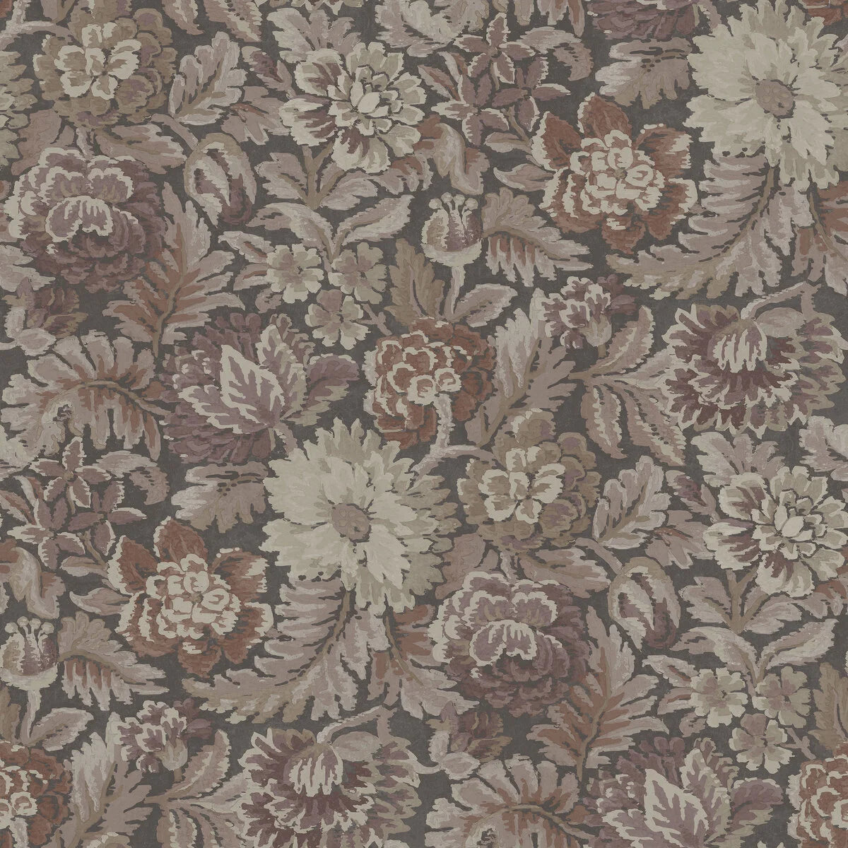 Nightingale Garden Floral Pattern Wallpaper in Burgundy with Beige