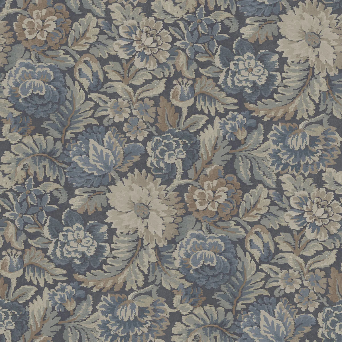 NIGHTINGALE GARDEN floral pattern wallpaper in blue and beige