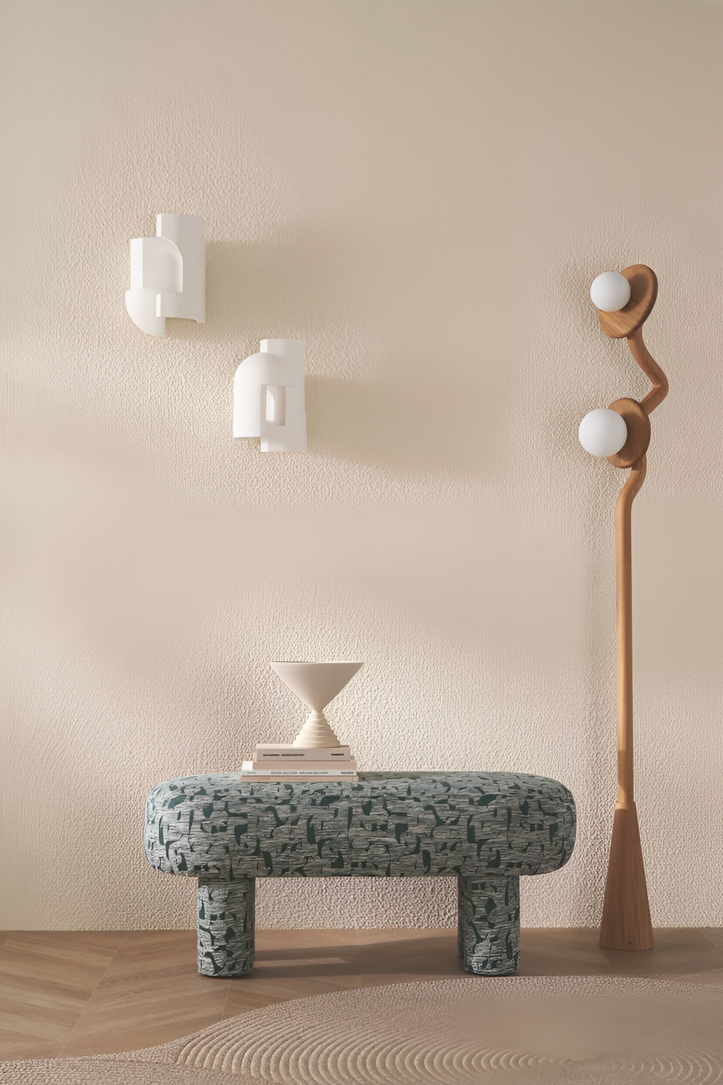 Textured textile wallpaper boucle ETREINTE - CREAM creamy