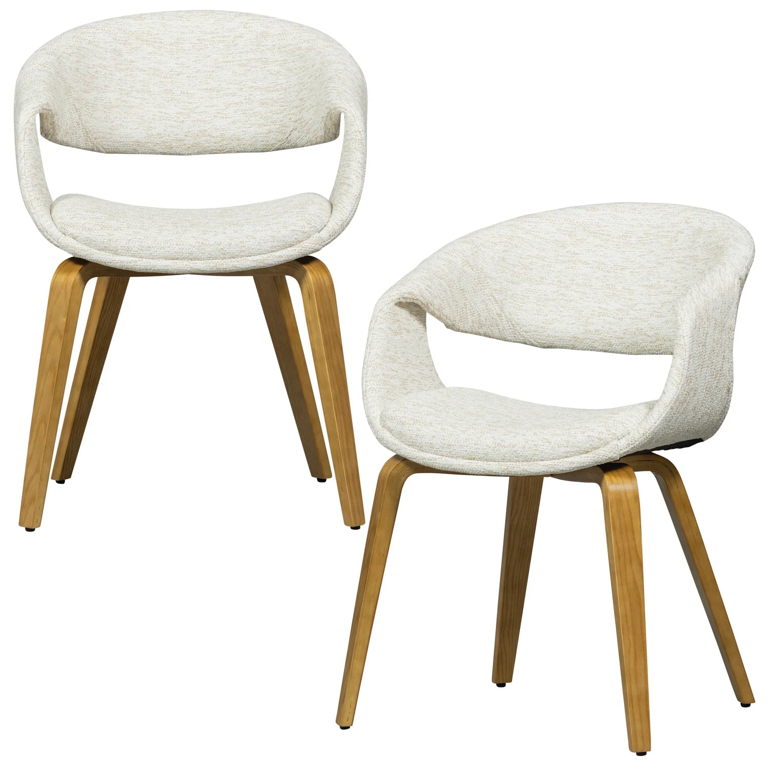 YOSSI Cream Armchair with Light Brown Wooden Base