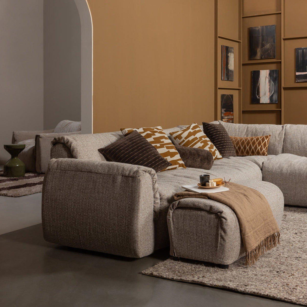 Right-facing BAGGY corner sofa in dark gray mélange