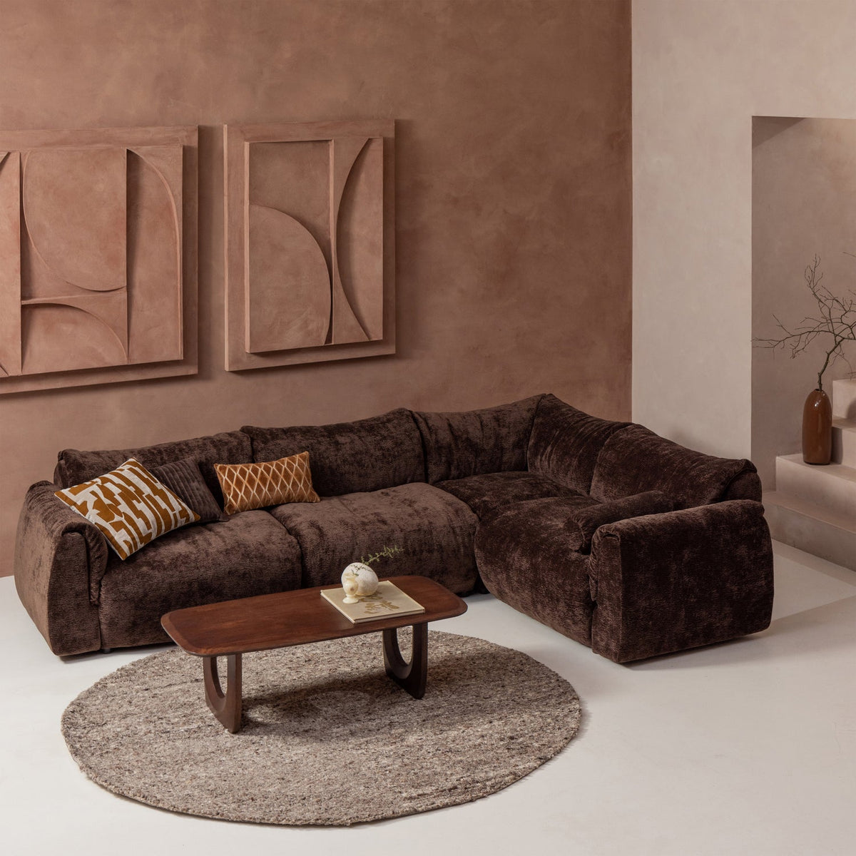 Right-facing BAGGY sofa in brown chenille 3D