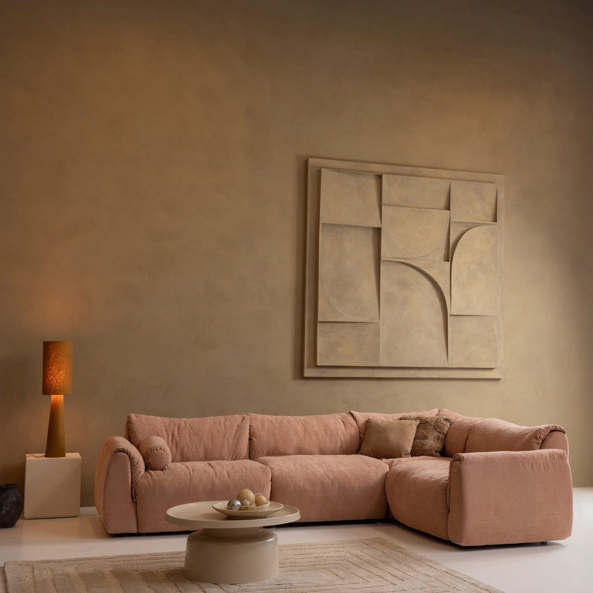Right-facing BAGGY corner sofa in sand chenille