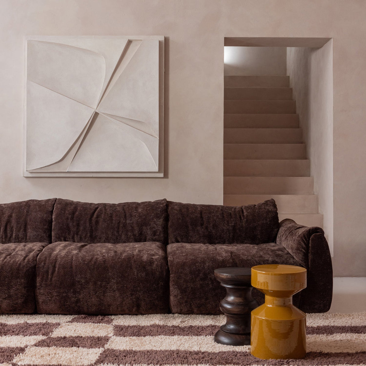 3-Seater Sofa BAGGY Brown Chenille 3D