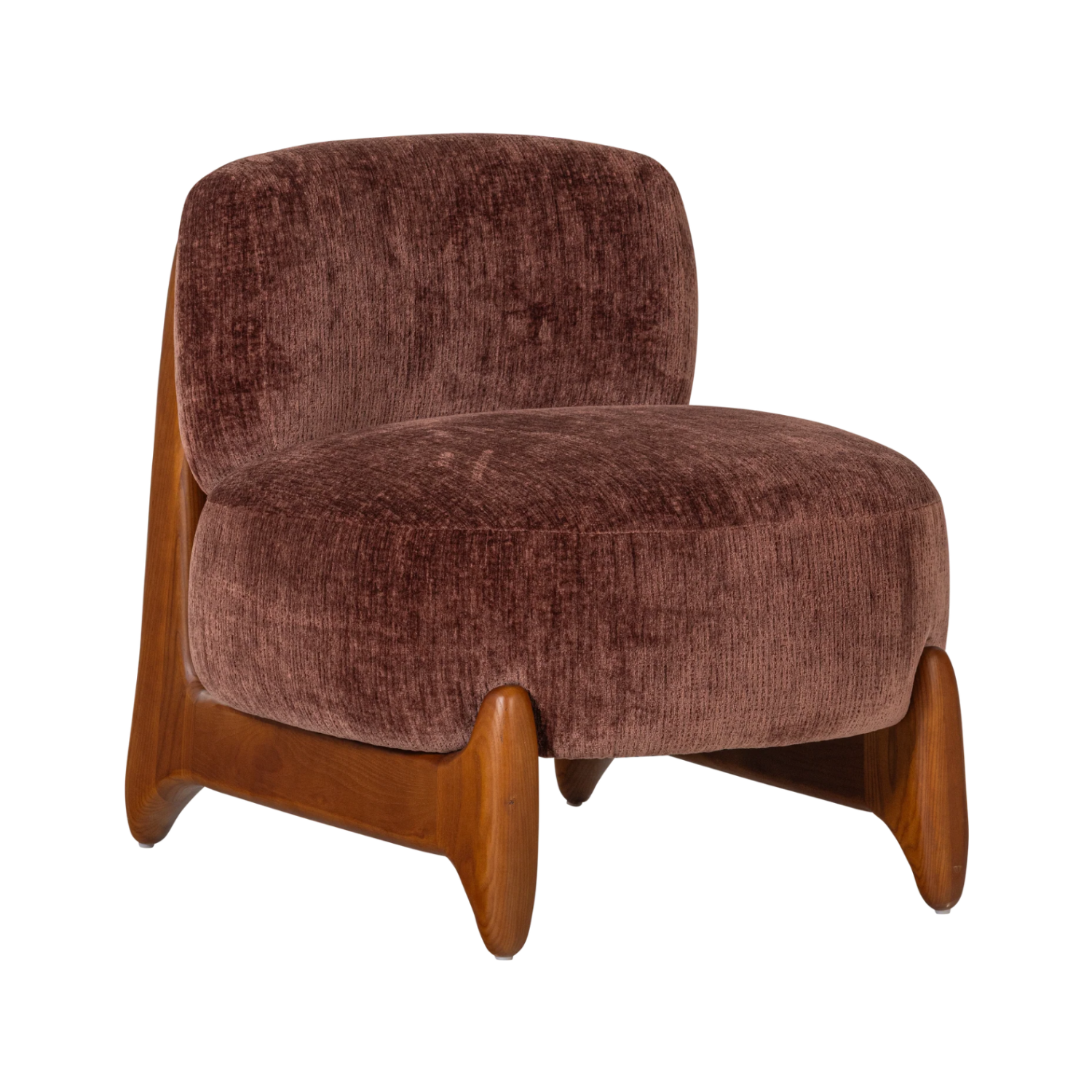 RUNI Armchair in Burgundy with Wooden Base