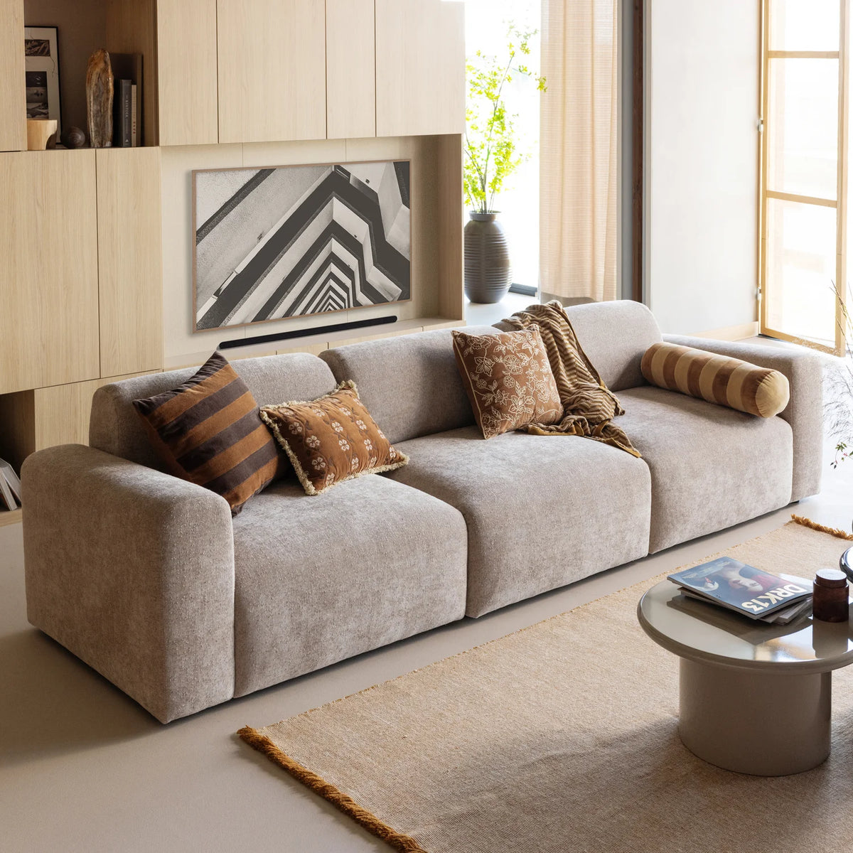 3-Seater Sofa UMINA Beige Chenille