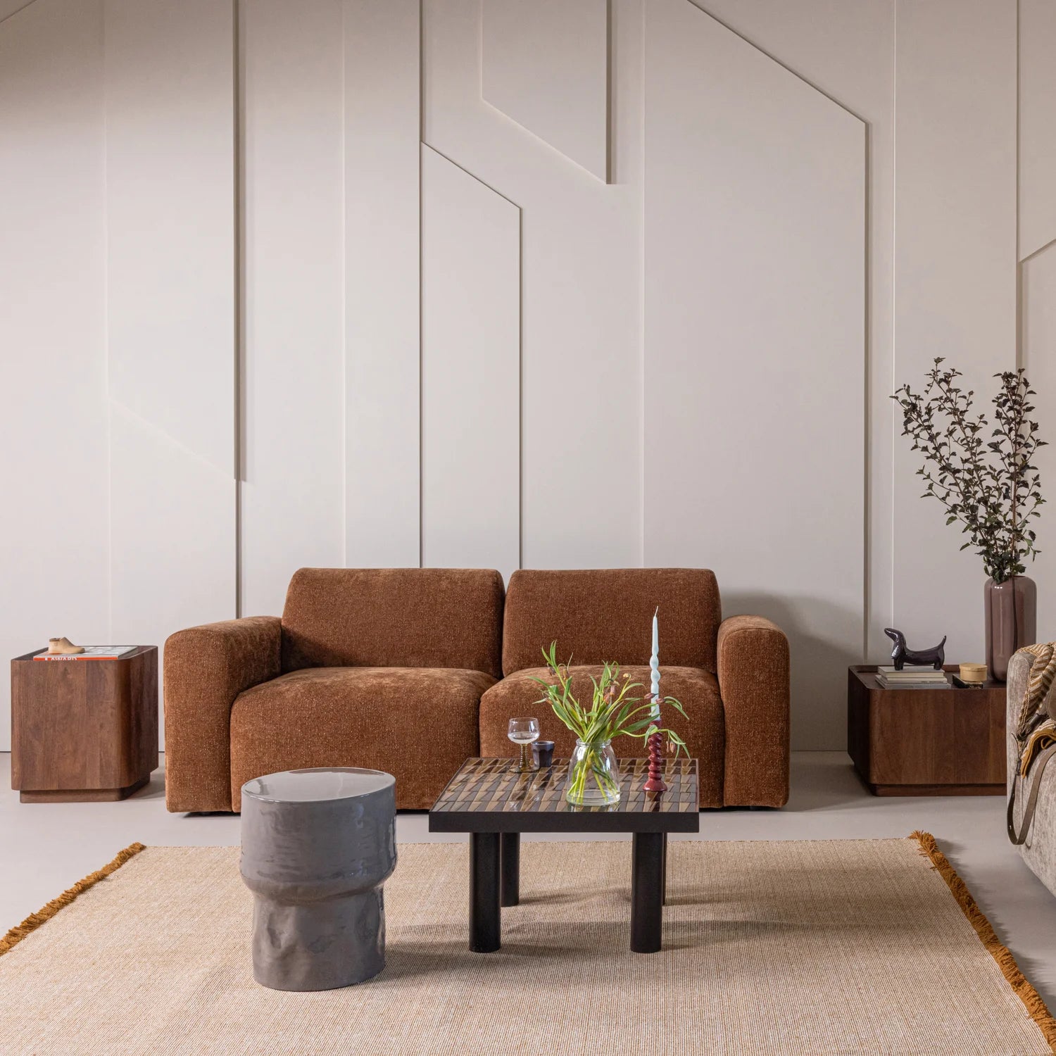 2-Seater Sofa UMINA Khaki Chenille
