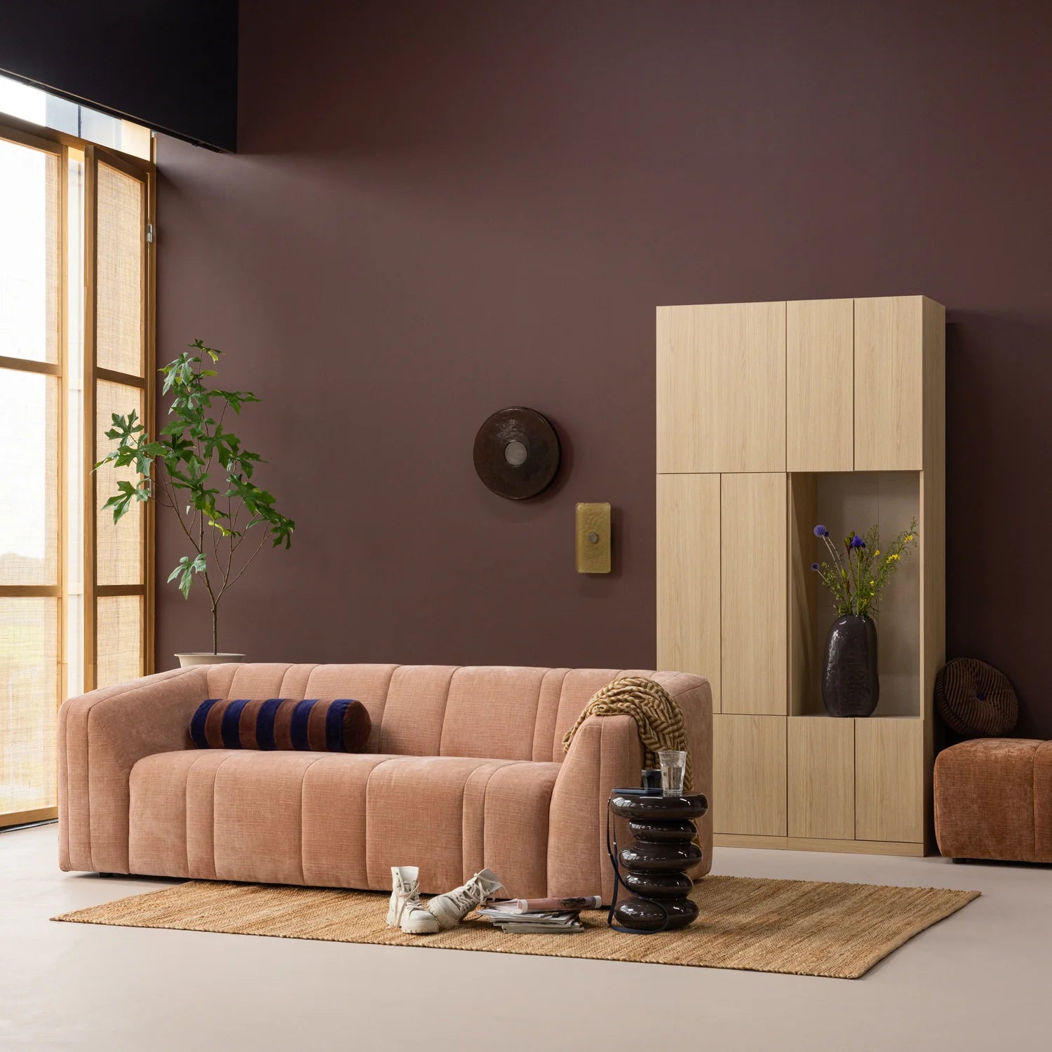 2-Seater Sofa OMAIRE Brown Chenille