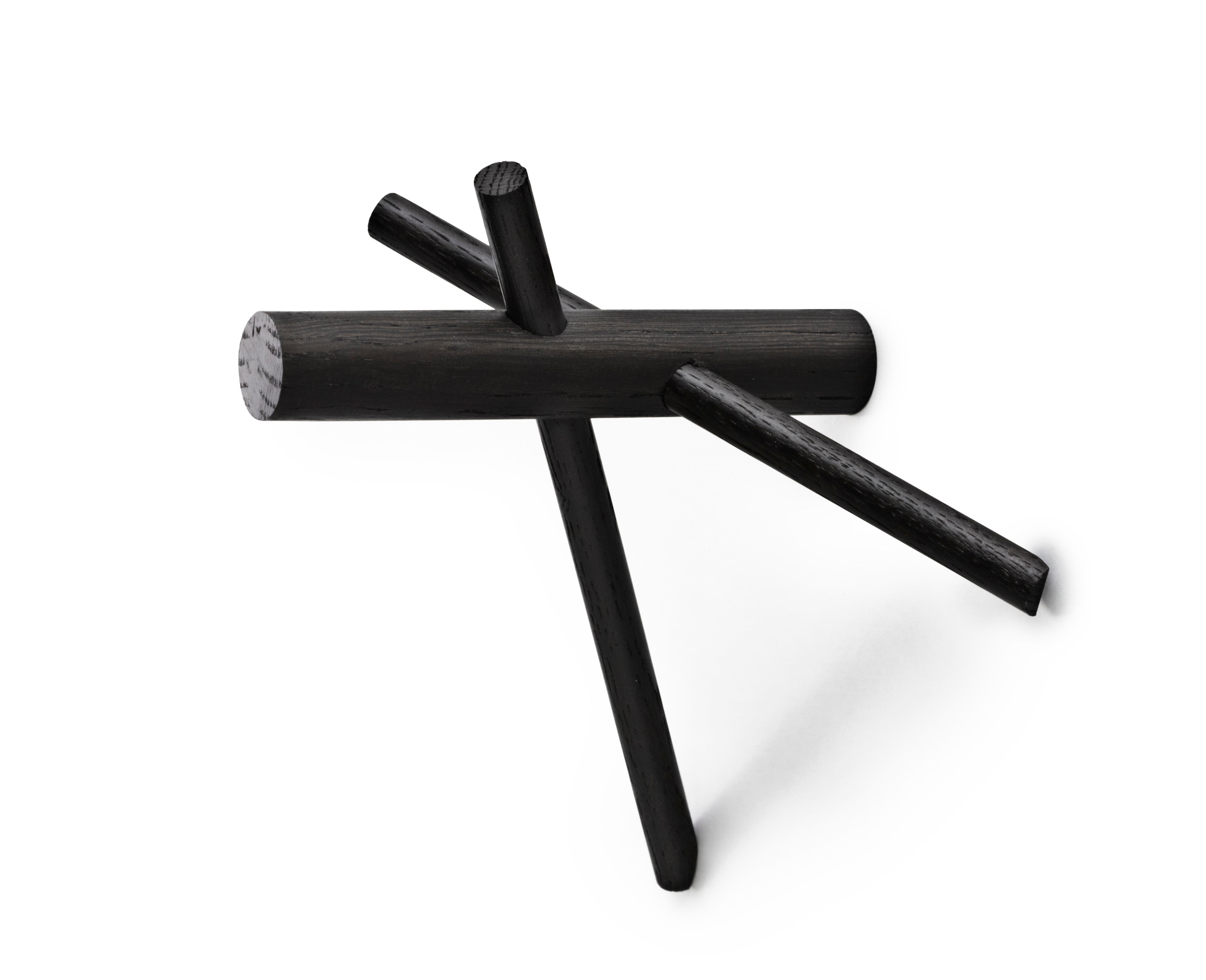 Set von STICKS Kleiderhaken aus schwarzem Eichenholz
