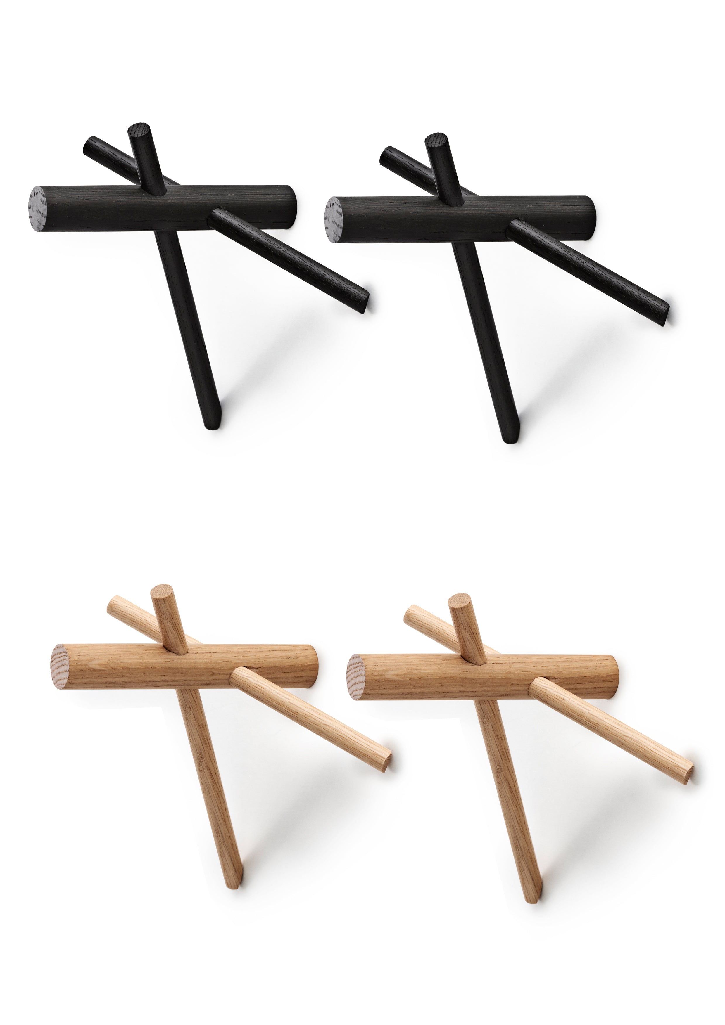 Set von STICKS Kleiderhaken aus schwarzem Eichenholz