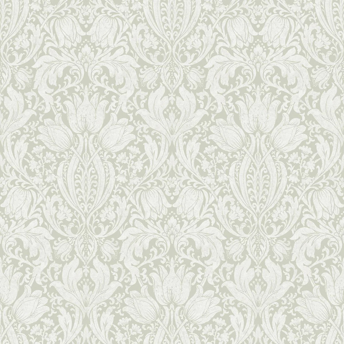 Non-woven paper wallpaper with a plant pattern ALBA green with white