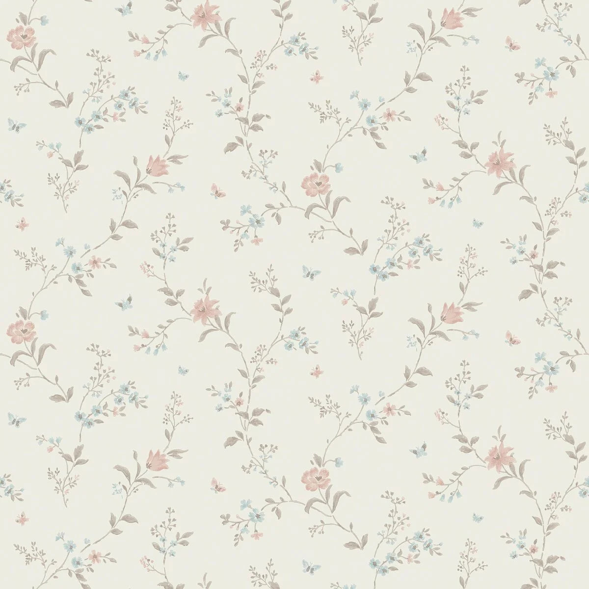 Non-woven paper wallpaper with a floral pattern VIKTORIA beige with green
