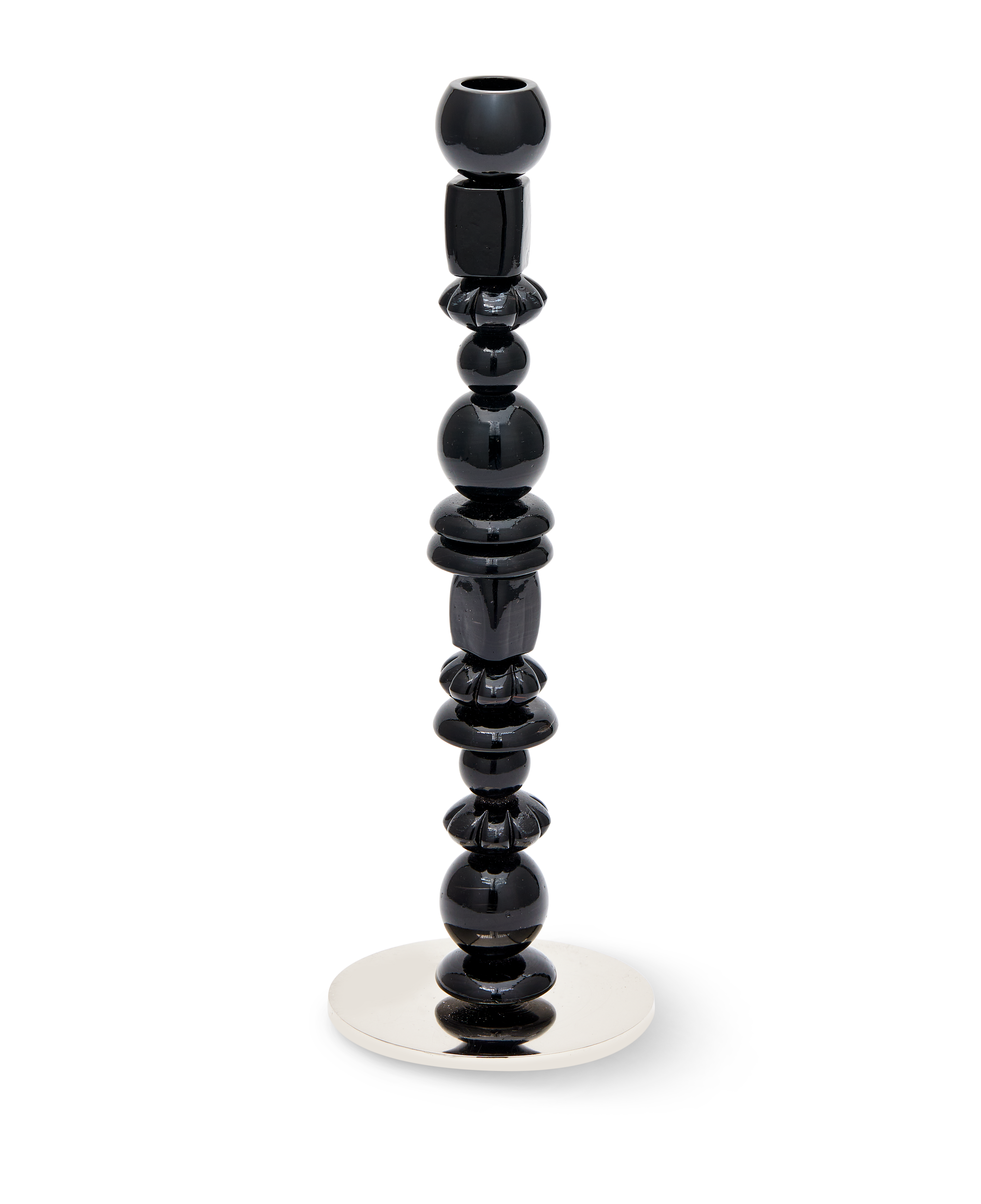 Single Candle Holder BEADS Black with Silver Elements