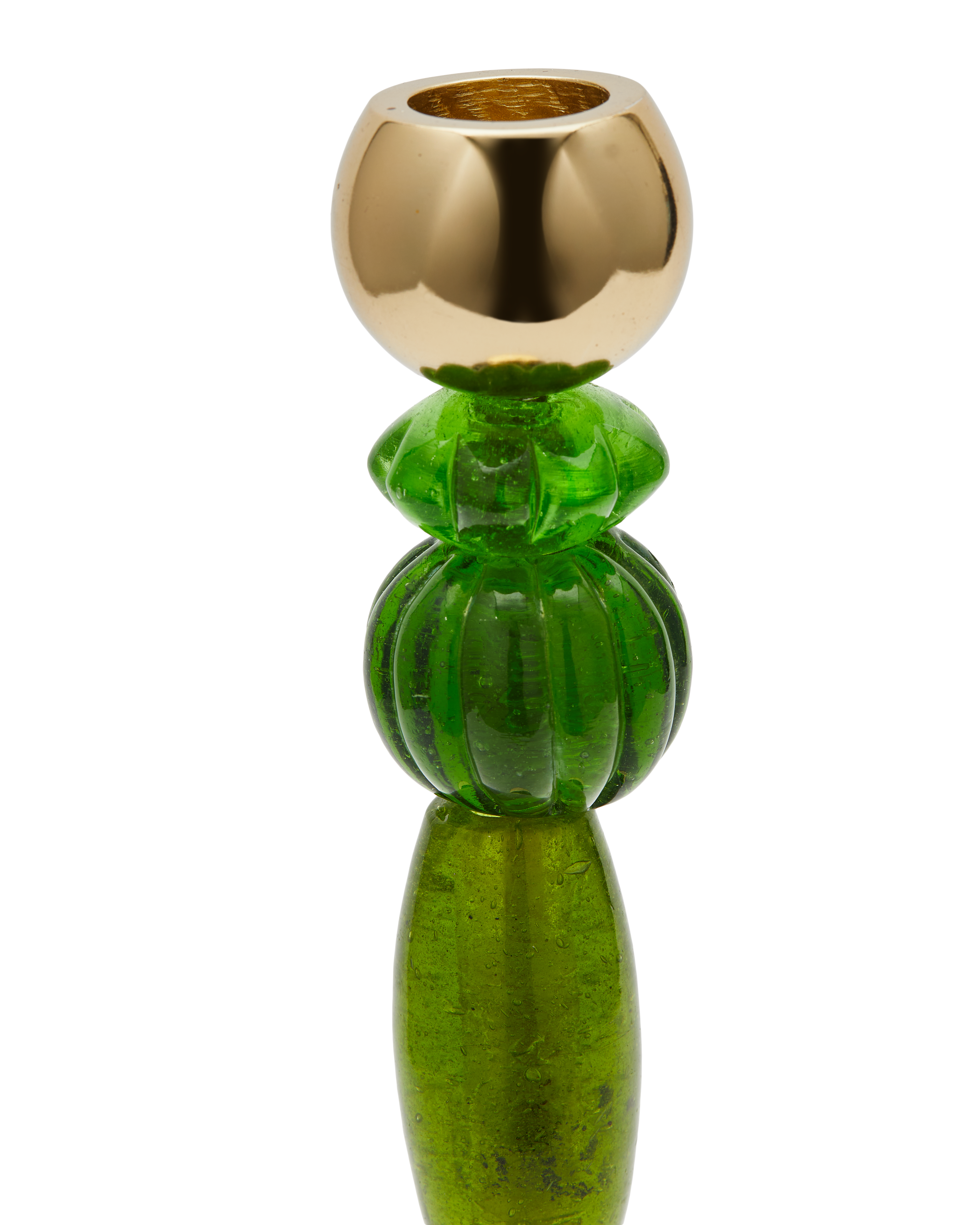 Single Candle Holder BEADS Green with Gold Elements