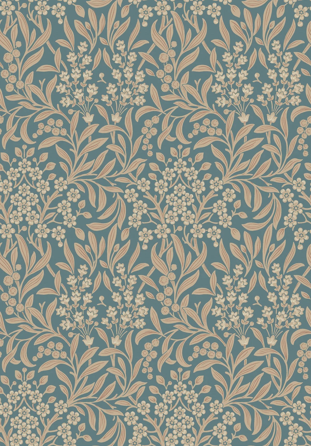 Non-woven paper wallpaper with a plant pattern KRYDDHYLLAN blue with beige