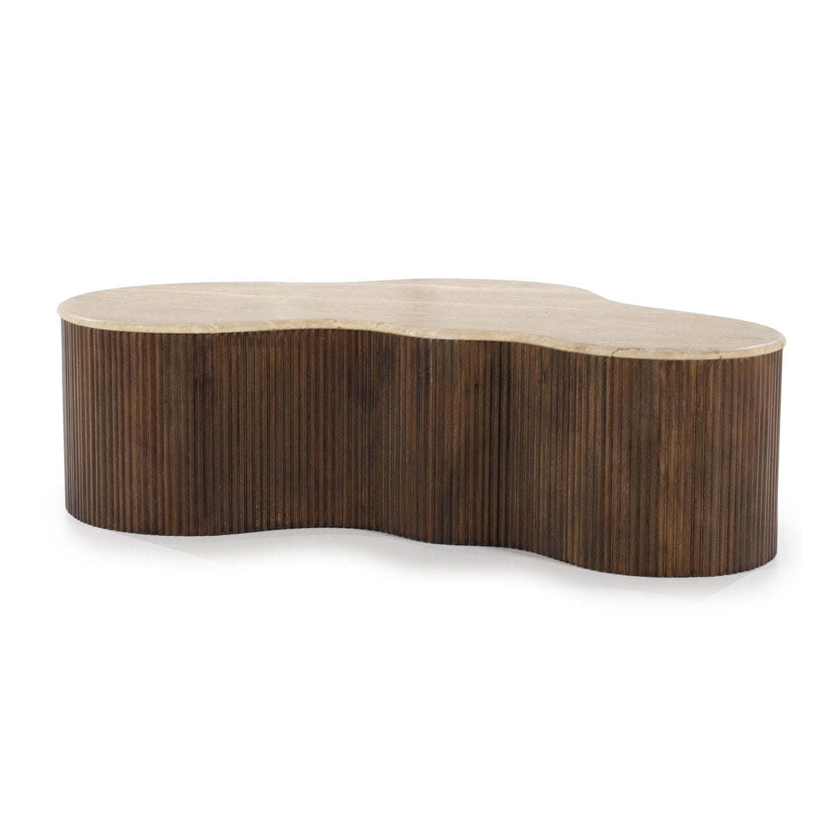 MARI coffee table made of mango wood with a travertine top