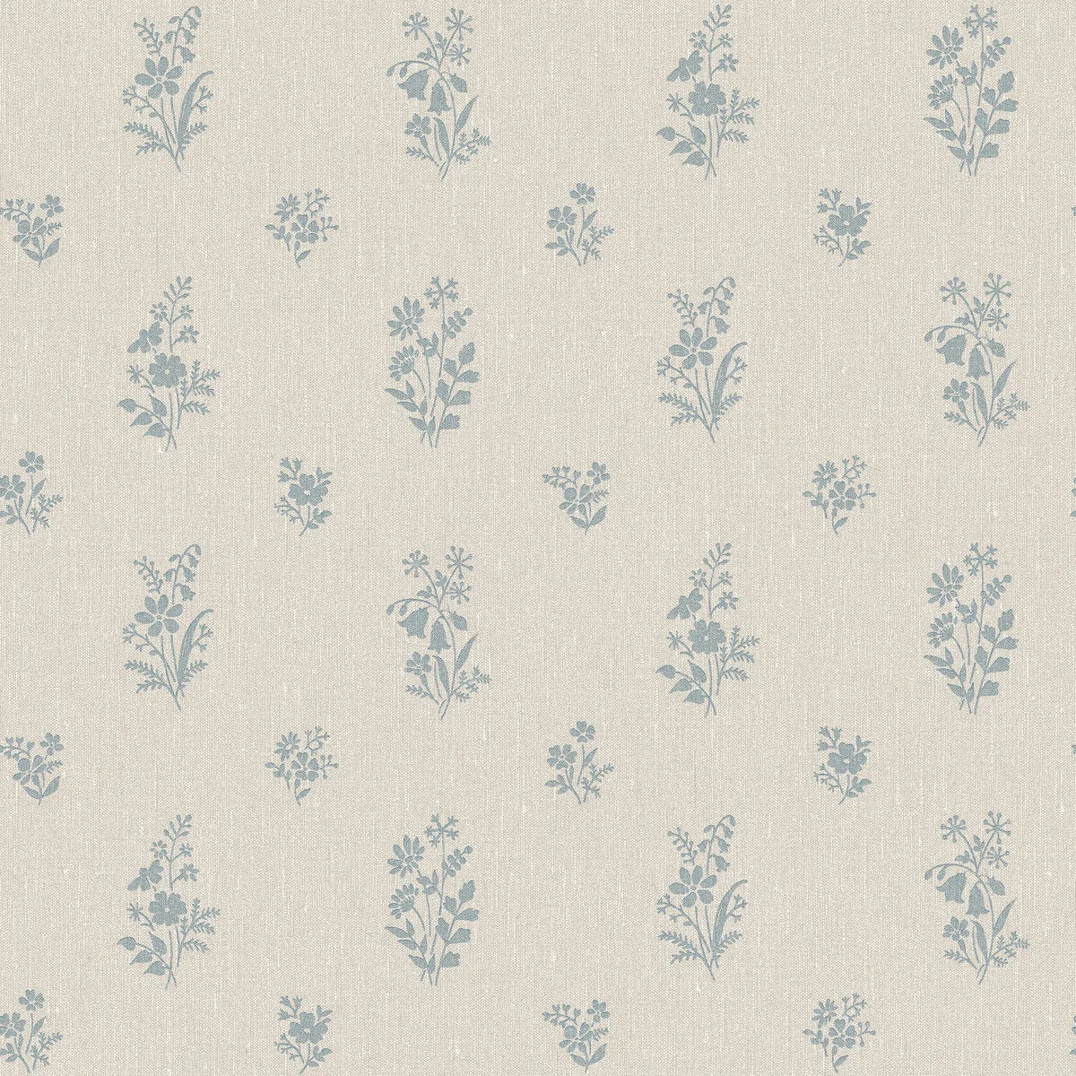 Non-woven paper wallpaper with a floral pattern PETIT FLEURS beige with blue