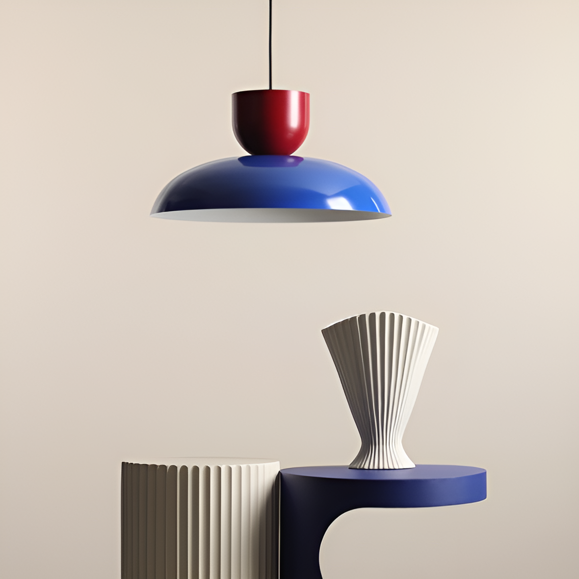 Ella blue hanging lamp with red