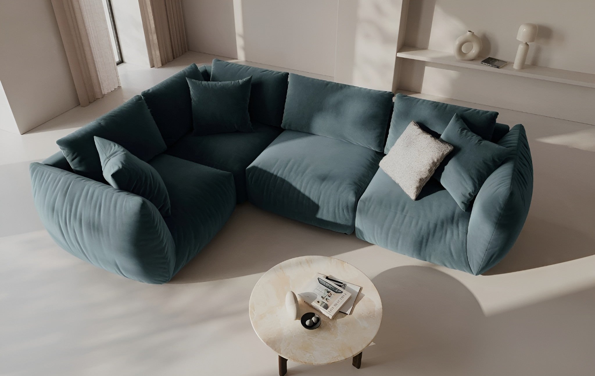 Modulares Samtsofa CHRIS - rechte Element in Hellblau