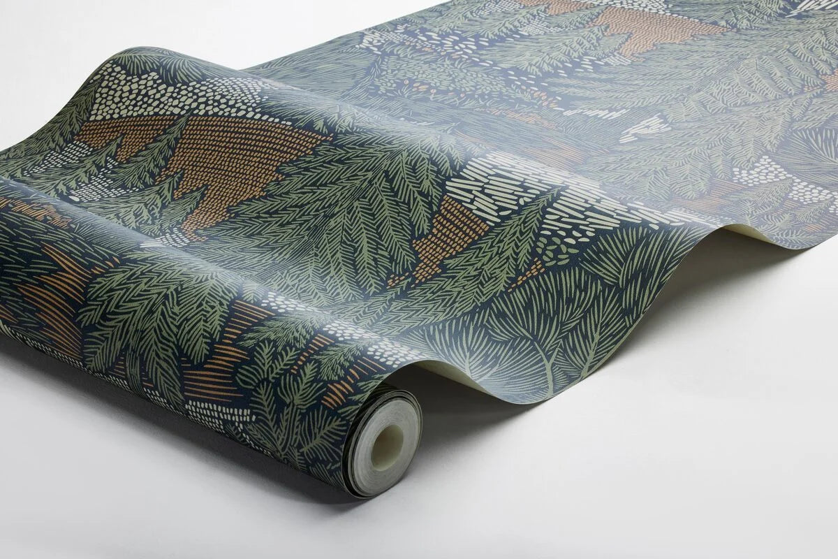 Northern Forest Green and Brown Botanical Tree Wallpaper