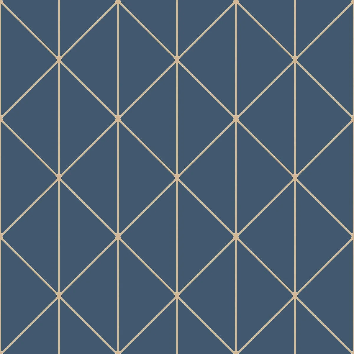 Non-woven paper wallpaper with a geometric DIAMONDS pattern in navy blue with gold