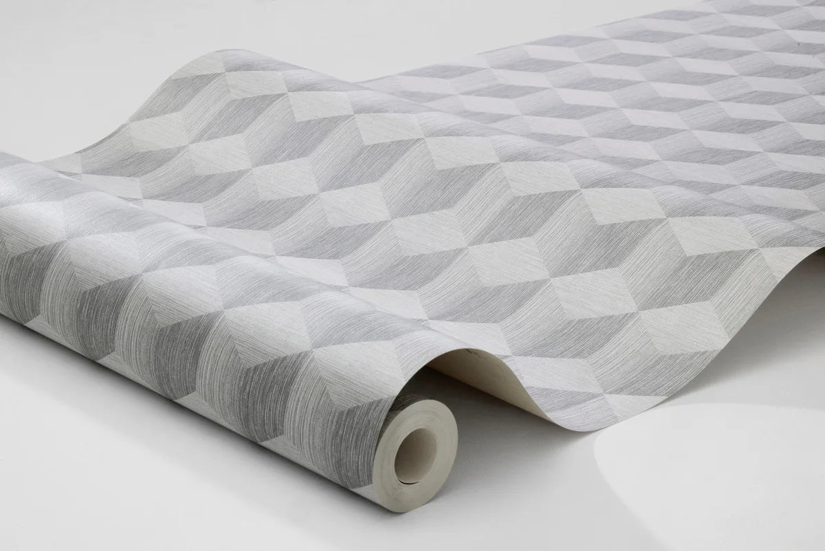 Non-woven paper wallpaper with geometric pattern CUBE gray