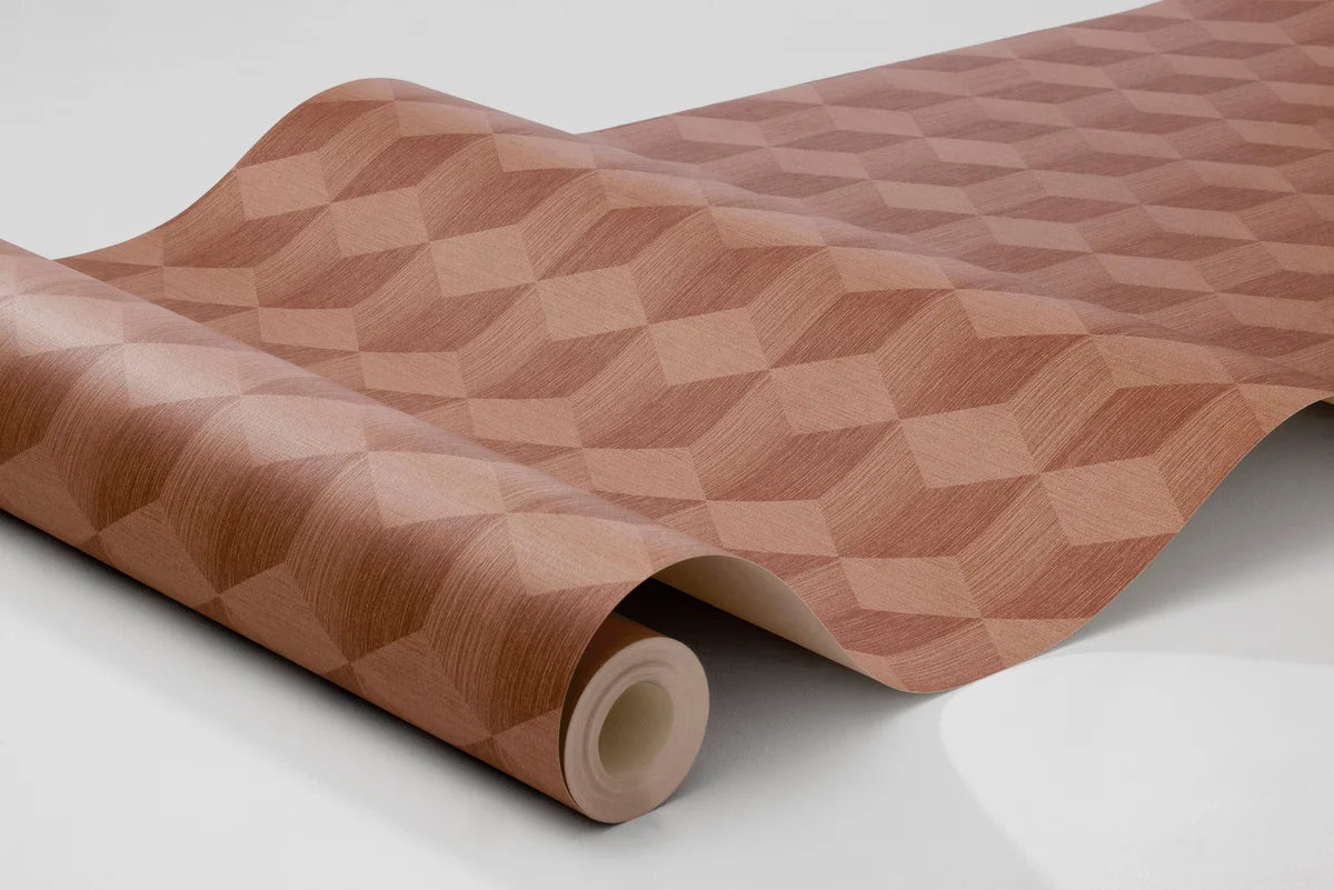 Non-woven paper wallpaper with geometric pattern CUBE terracotta