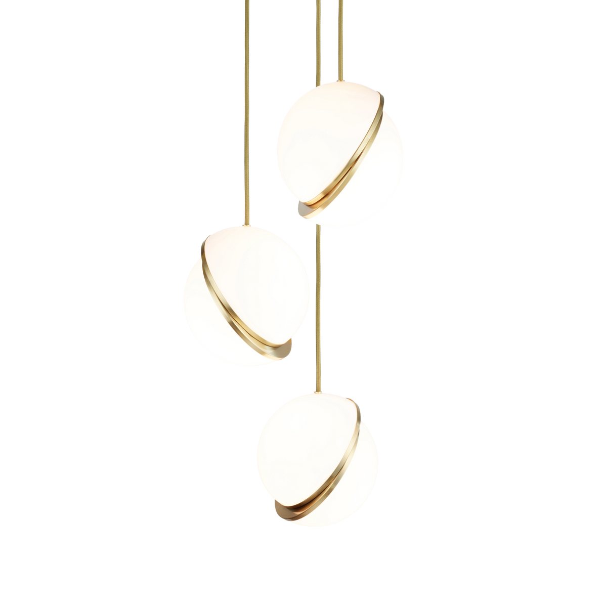 CRESCENT 3-Point Pendant Light with Opal Shade and Brass Accents