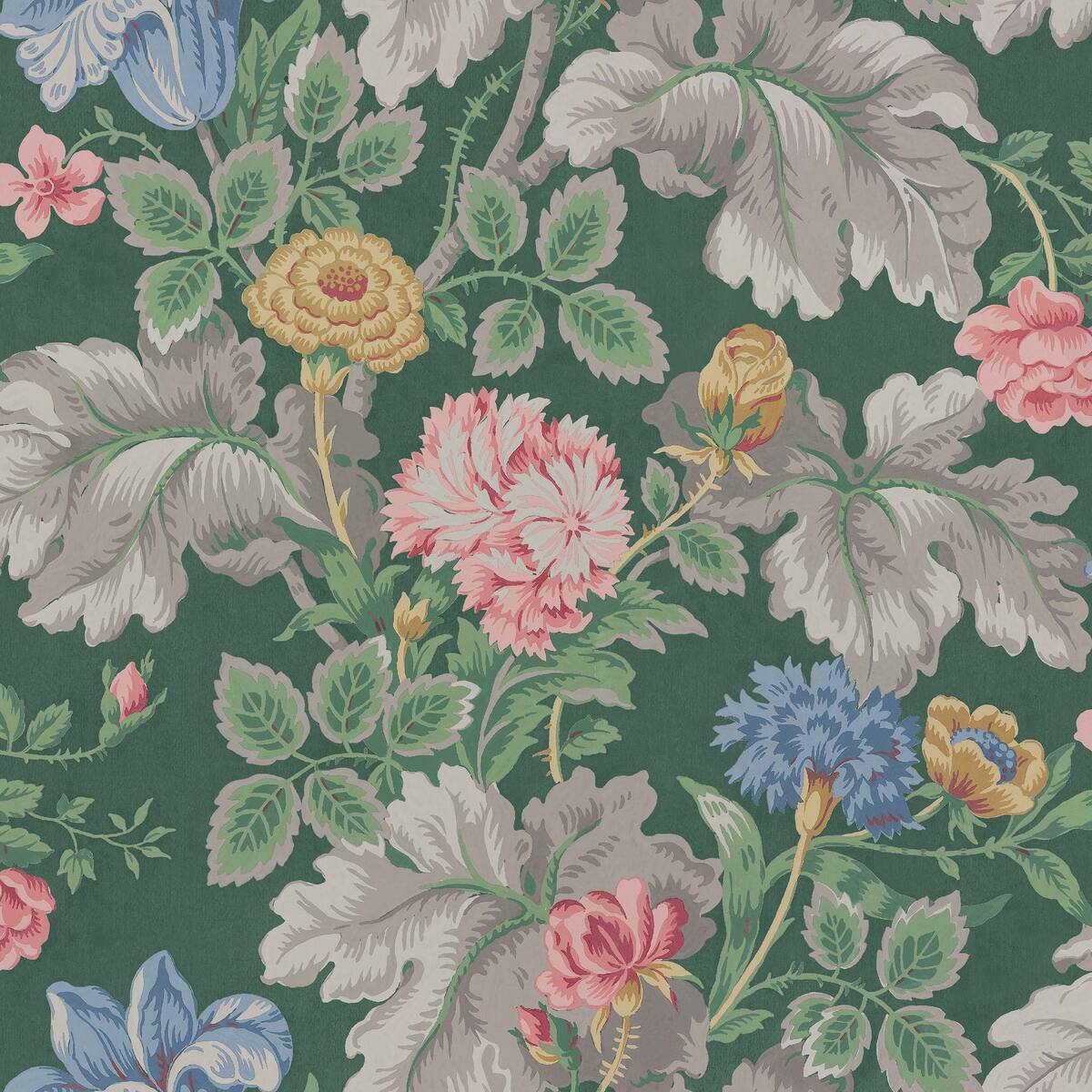 Green Floral Pattern Wallpaper CARNATION GARDEN