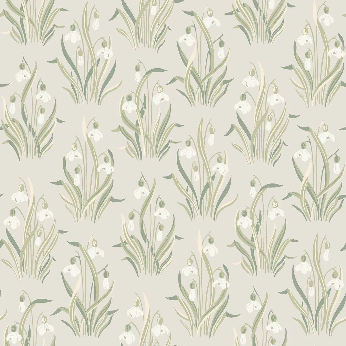 Beige floral pattern wallpaper SNODROPPE with green