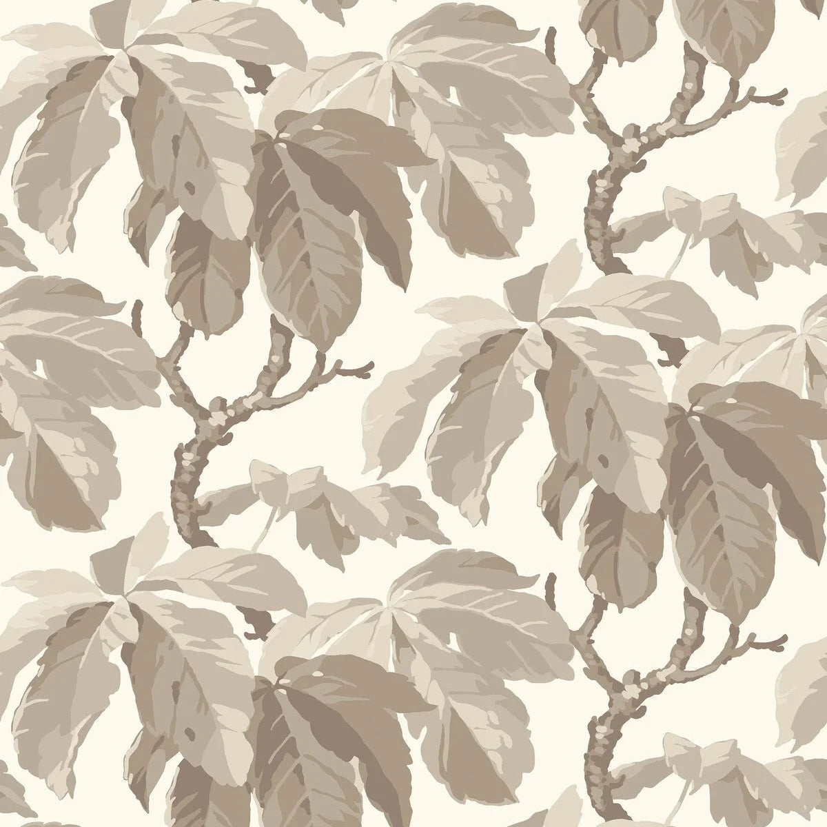 KASTANJI White and Brown Leaf Pattern Wallpaper
