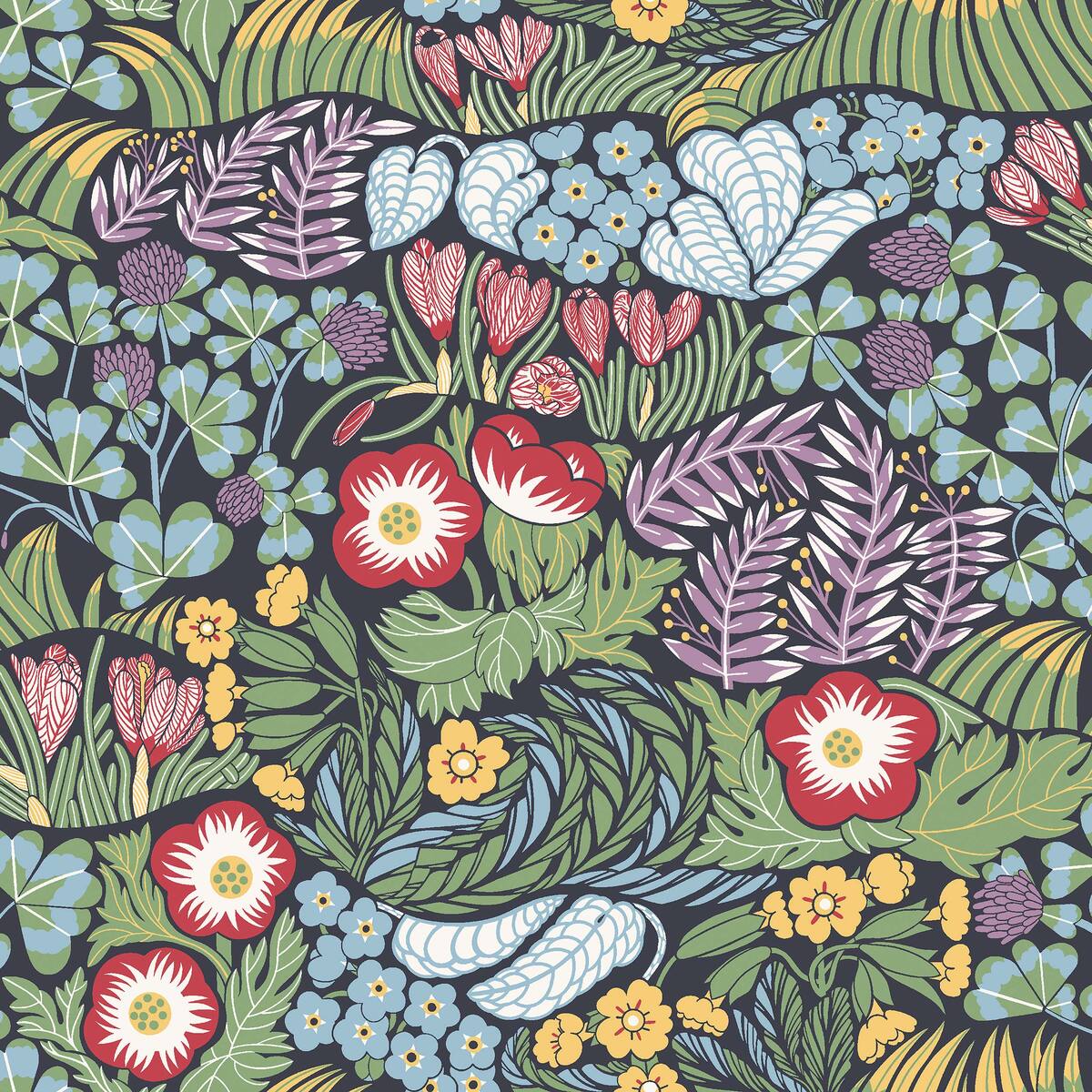 Multicolored Floral Plant Motif Wallpaper RABATT