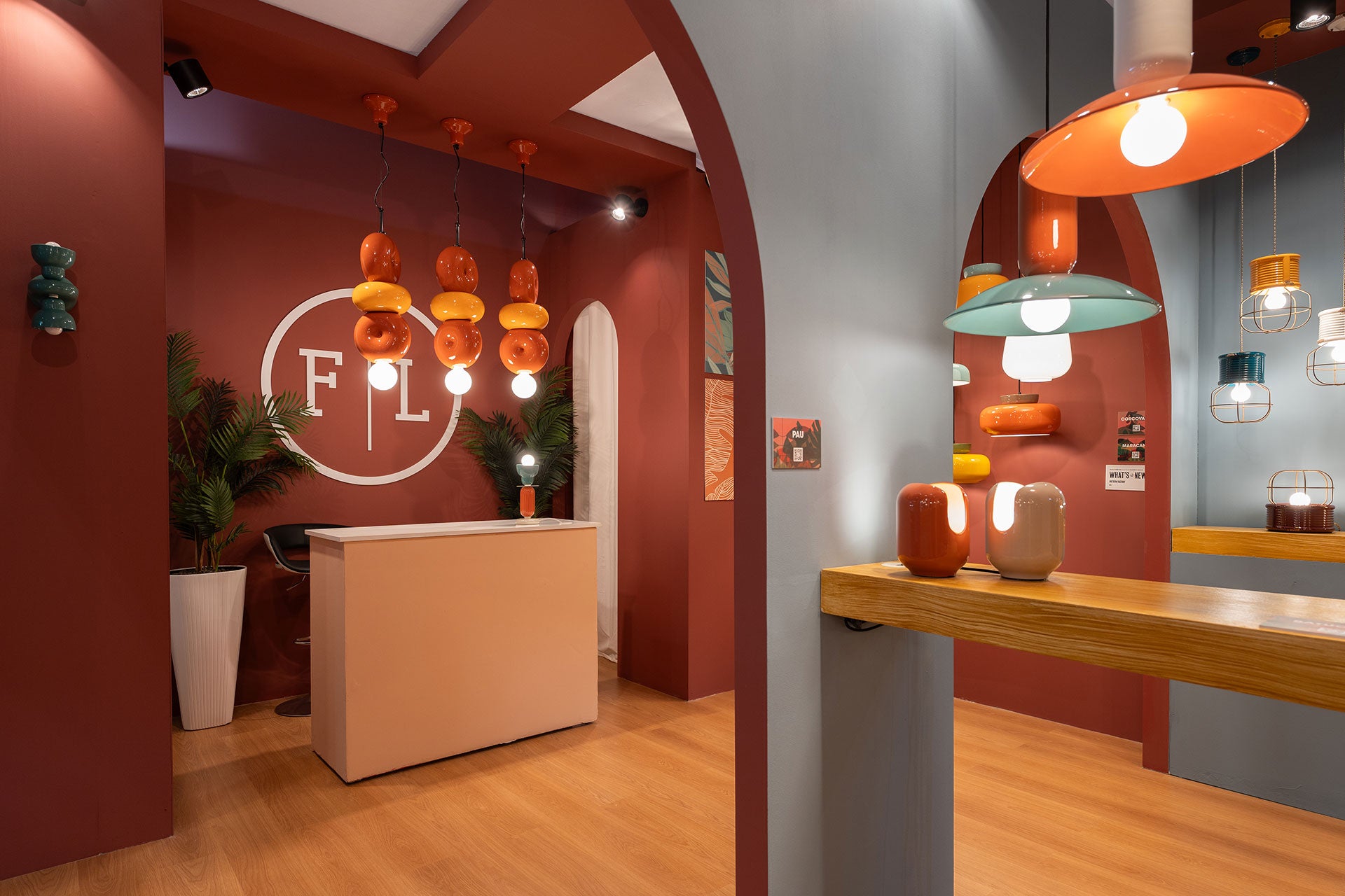 Lampe Keramik Bumbum Orange mit Gelb und Creme