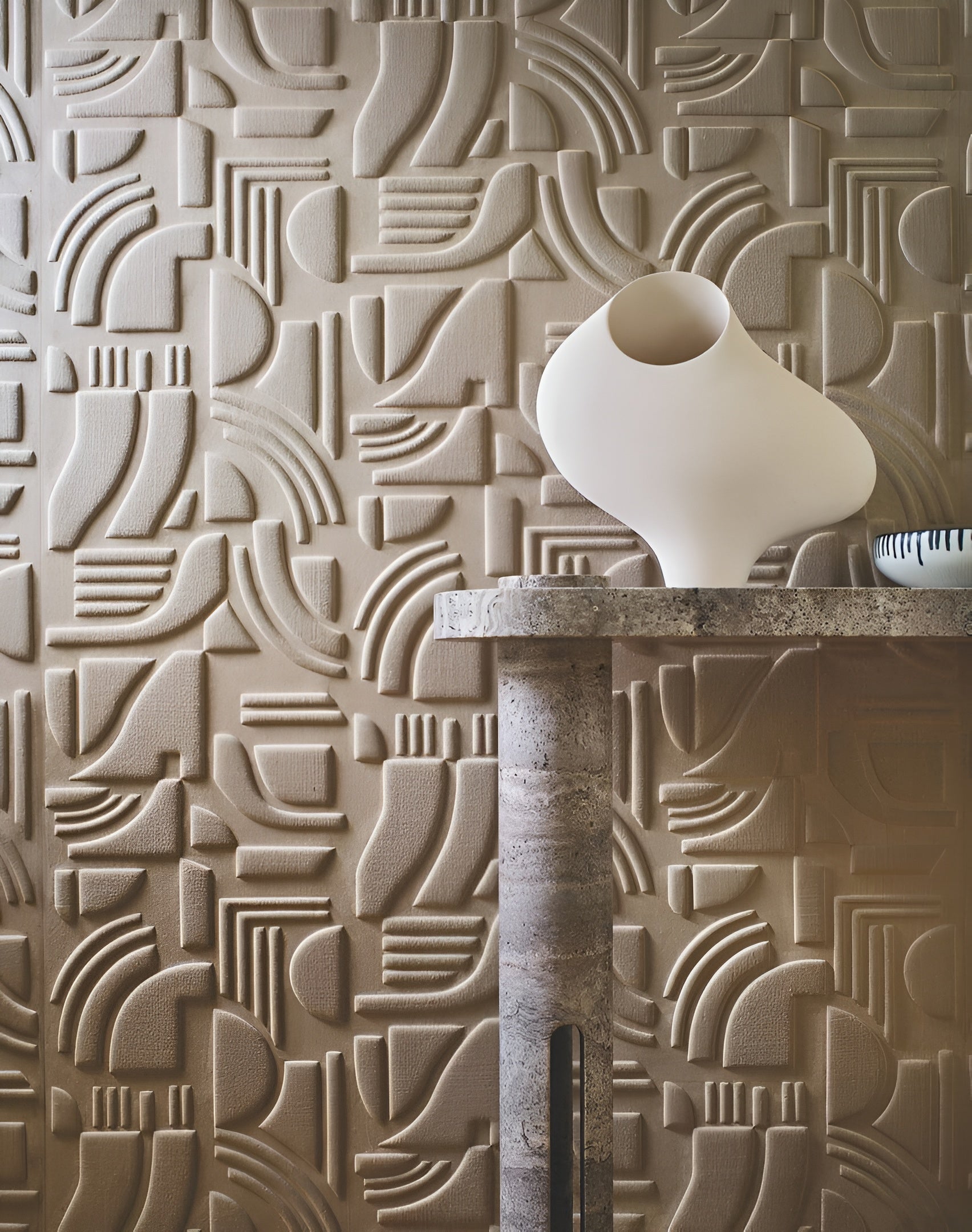 Textile structural wallpaper with geometric pattern LINSOLITE - BLANC white