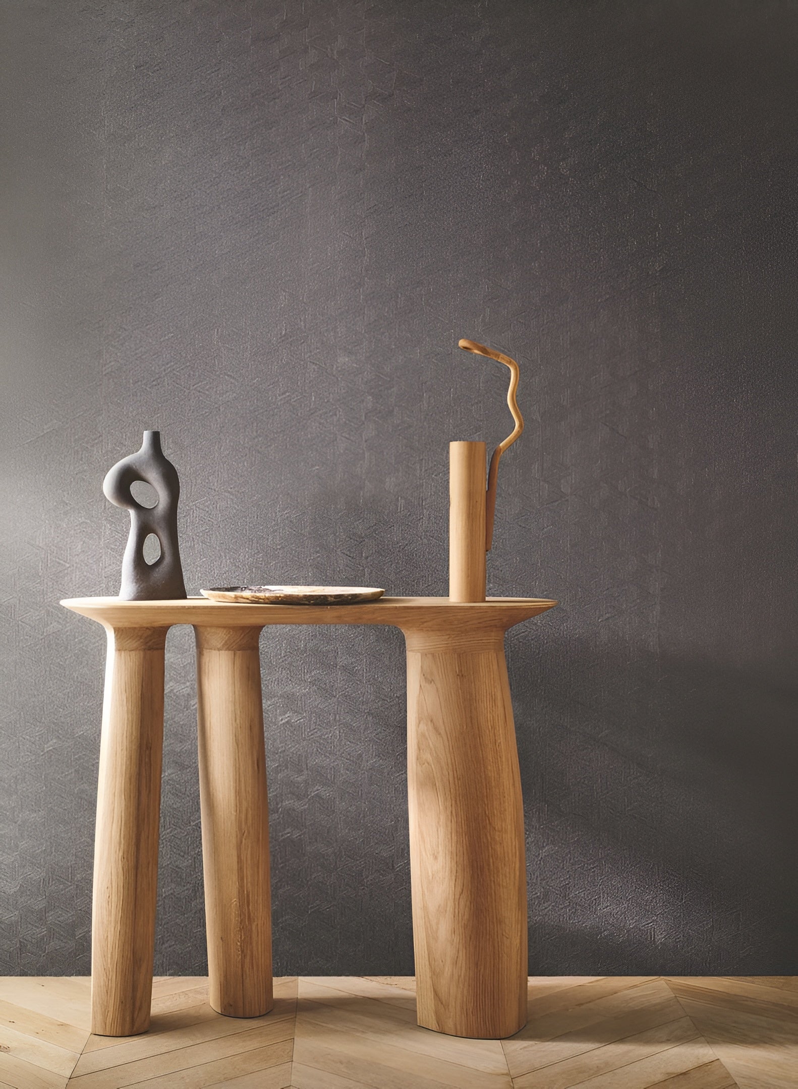 Geometric Structural Wallpaper Inspired by Banana Leaves LINDU - DARK GREEN KAKI