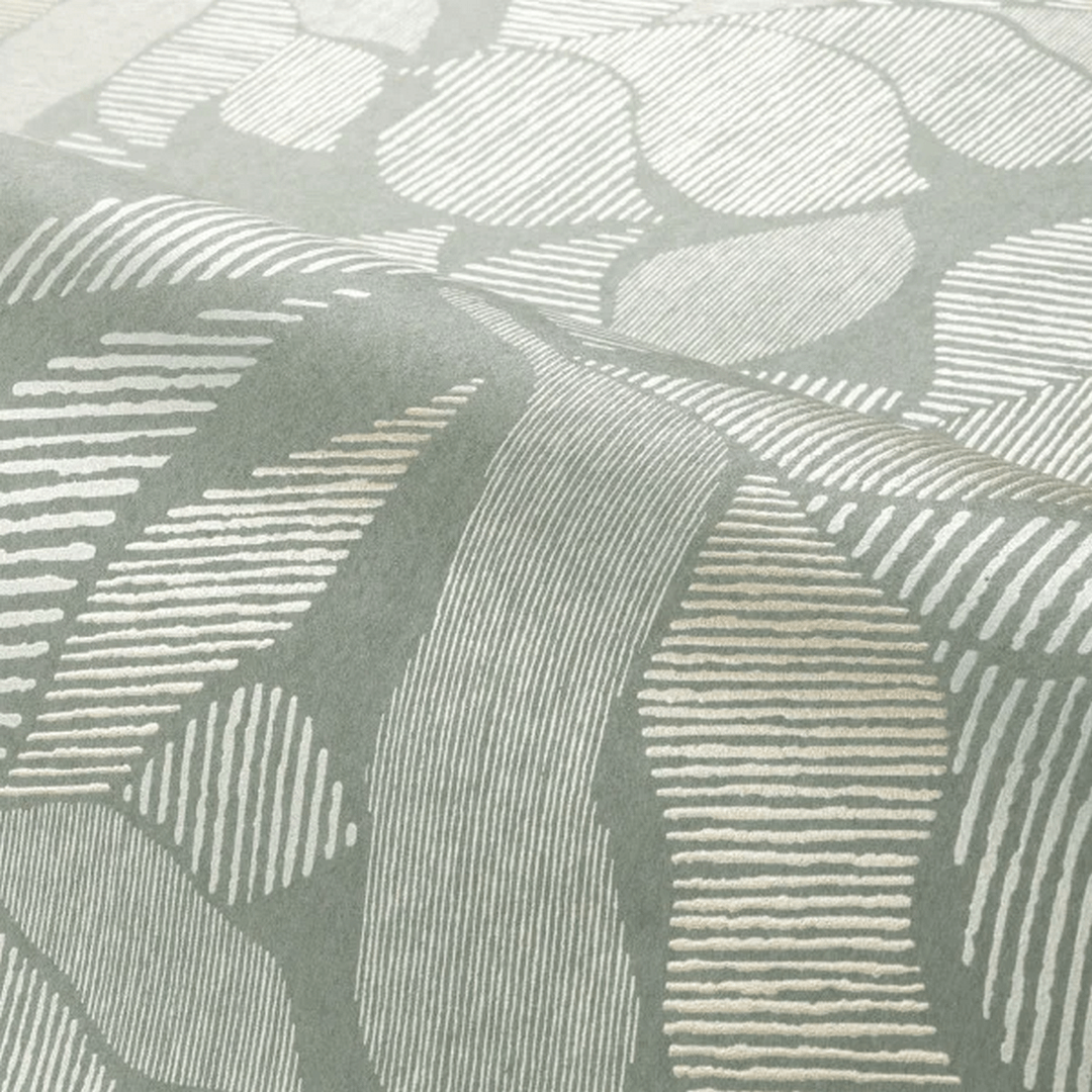 Tapete mit Pflanzenmotiv von Palmenblättern mit metallic Effekt LONTARA - OPALINE/DORÉ hellgrün mit Gold