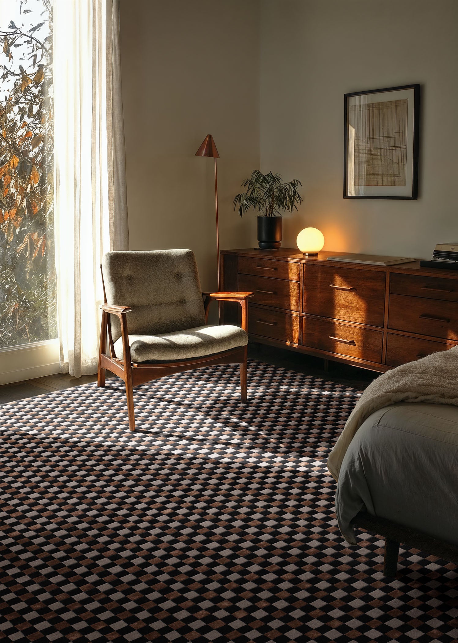 FLICKER rug in black with gray and brown