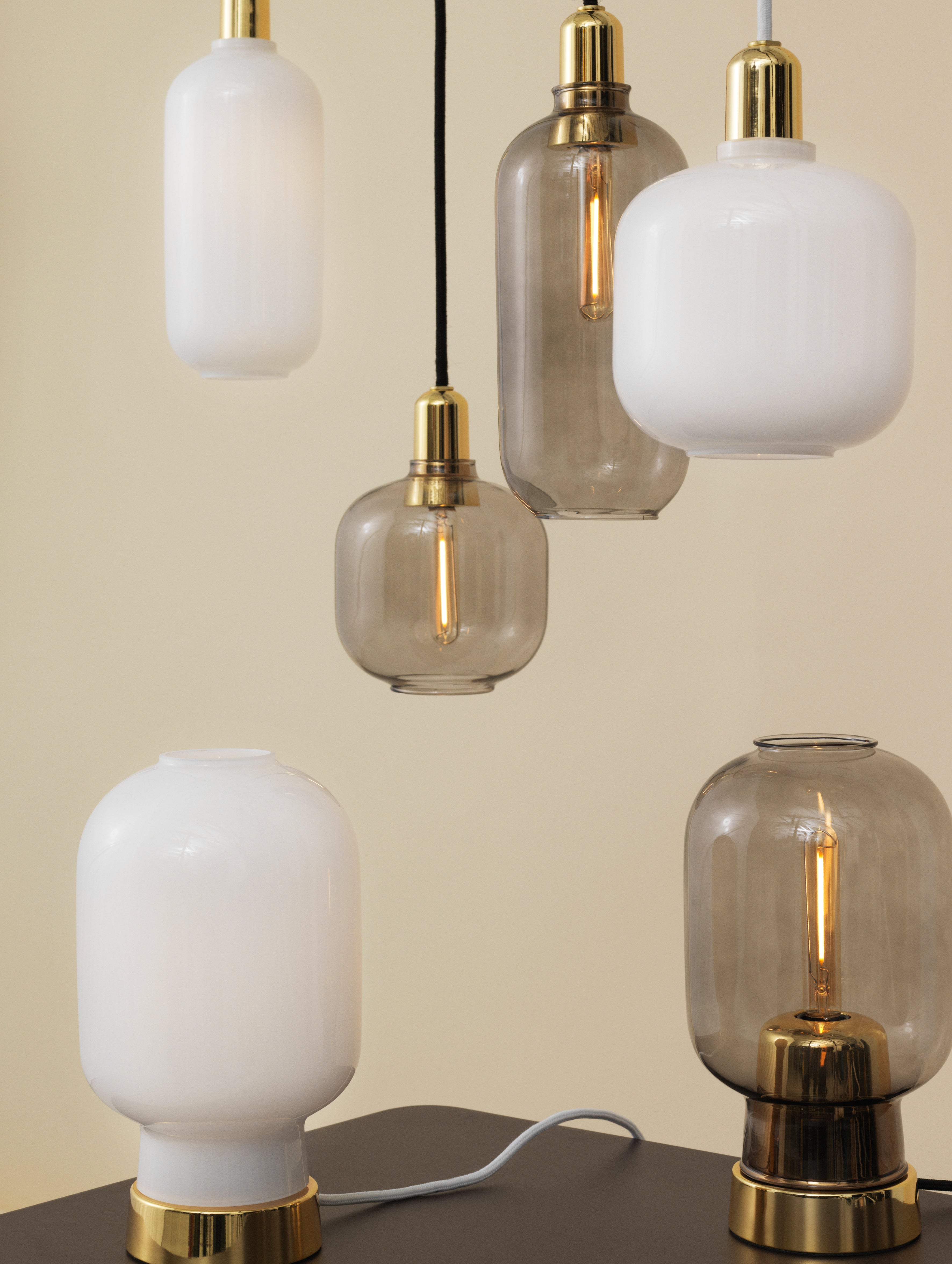 AMP LARGE pendant lamp in smoked glass with a gold finish