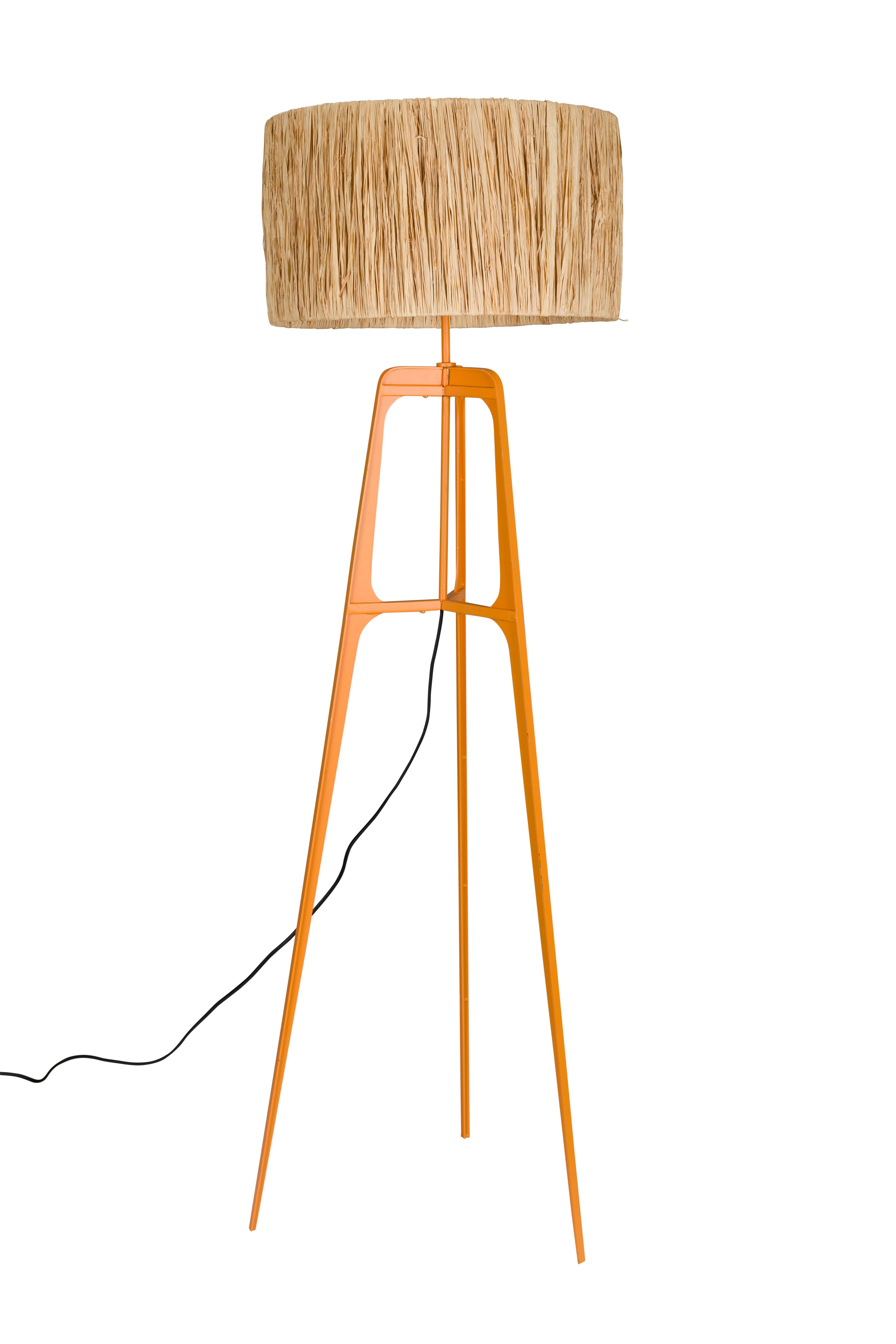 Stehlampe Dreibein AFRA hellbraun mit orangefarbenem Sockel