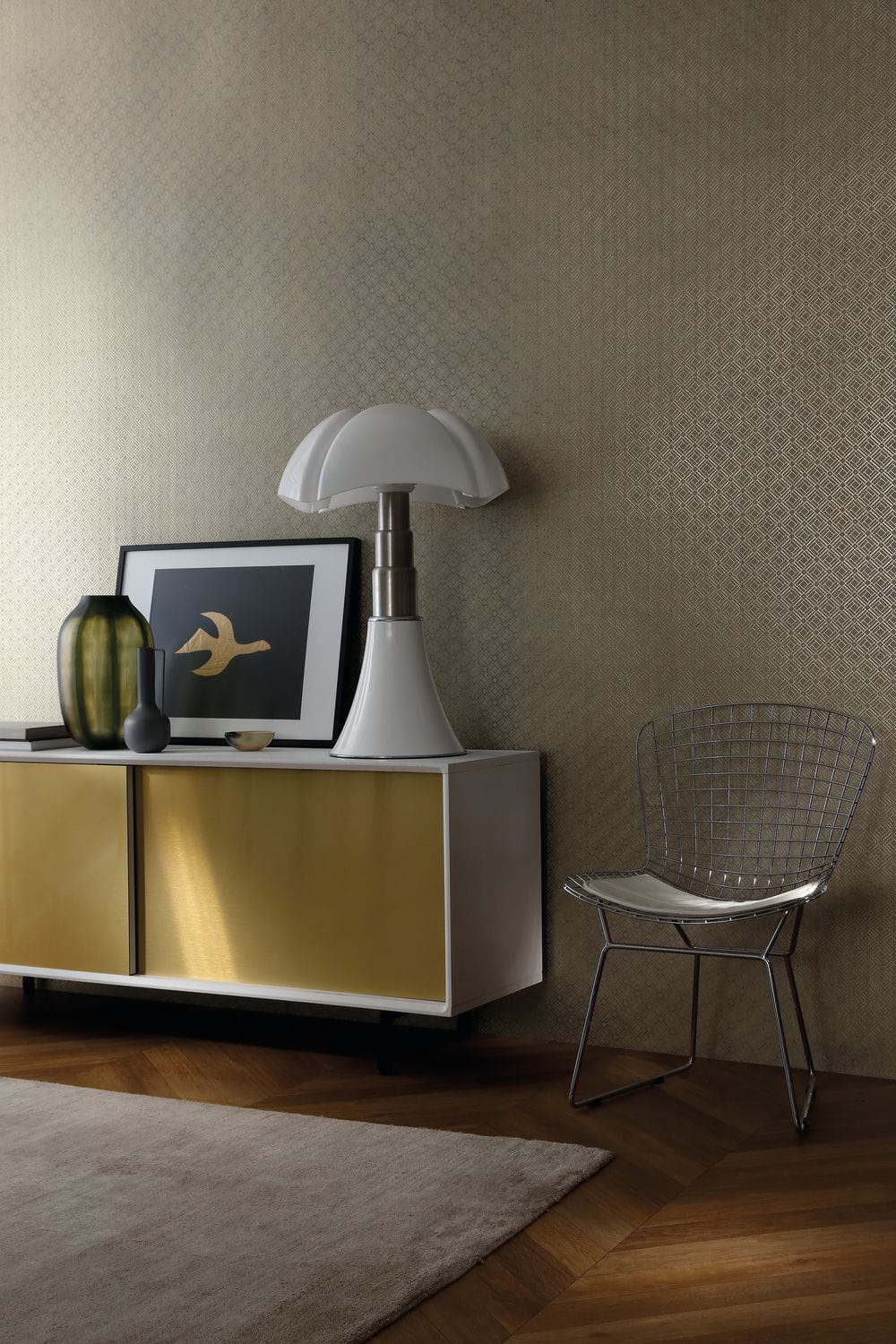 Metallic wallpaper with geometric pattern KHEOPS - BEIGE brown with beige