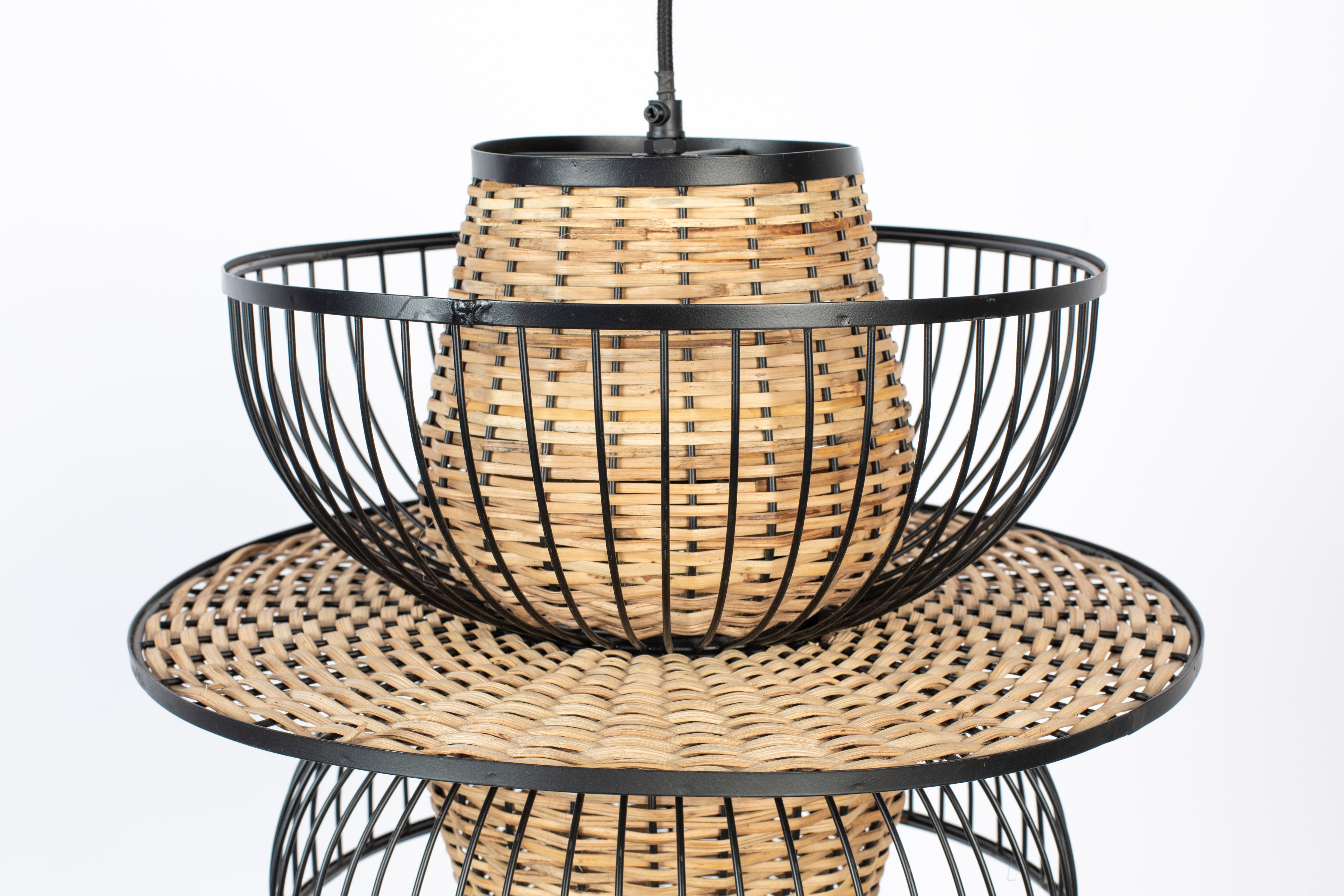 CARMEN Black Pendant Lamp with Natural Finish