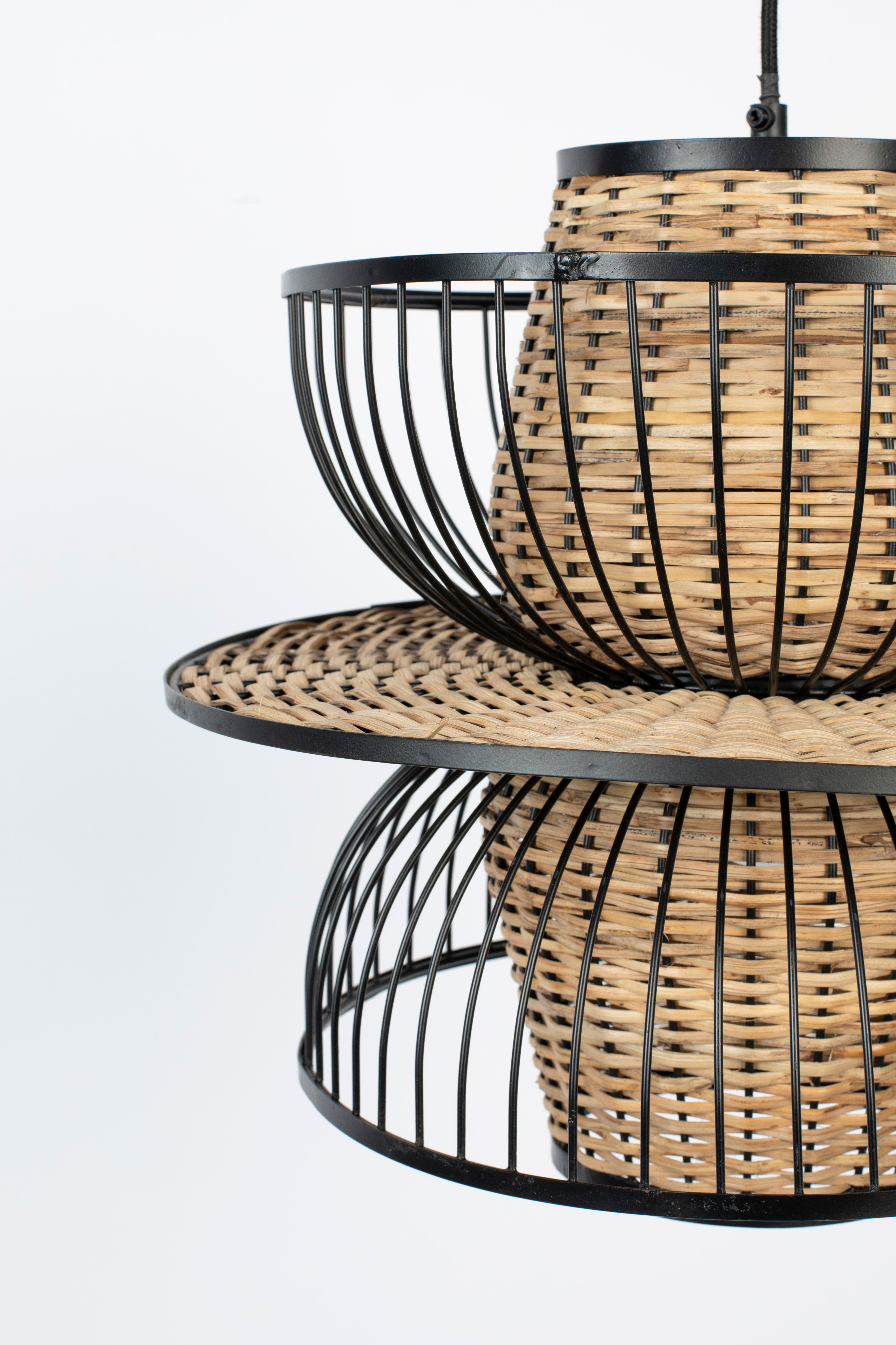 CARMEN Black Pendant Lamp with Natural Finish