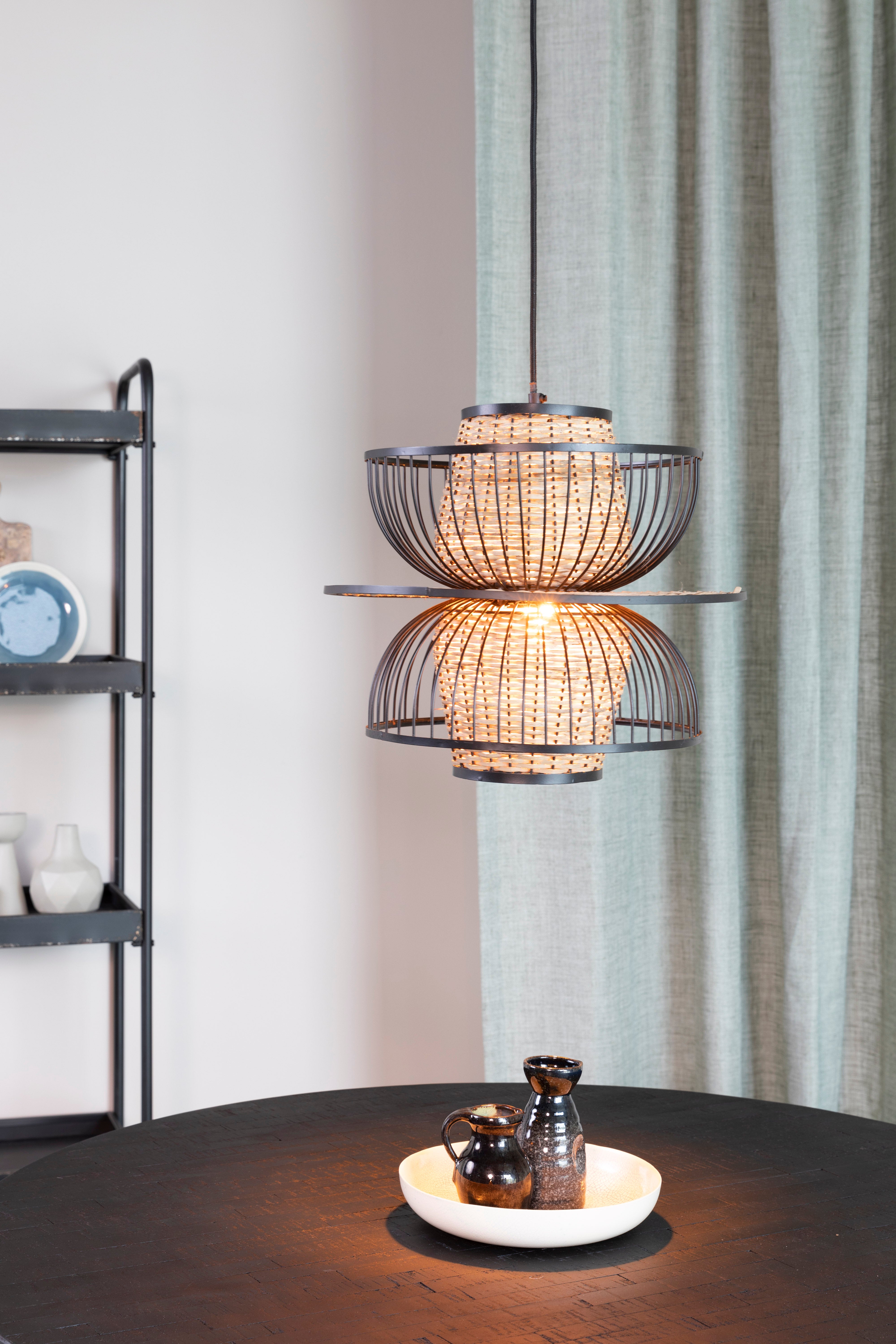 CARMEN Black Pendant Lamp with Natural Finish