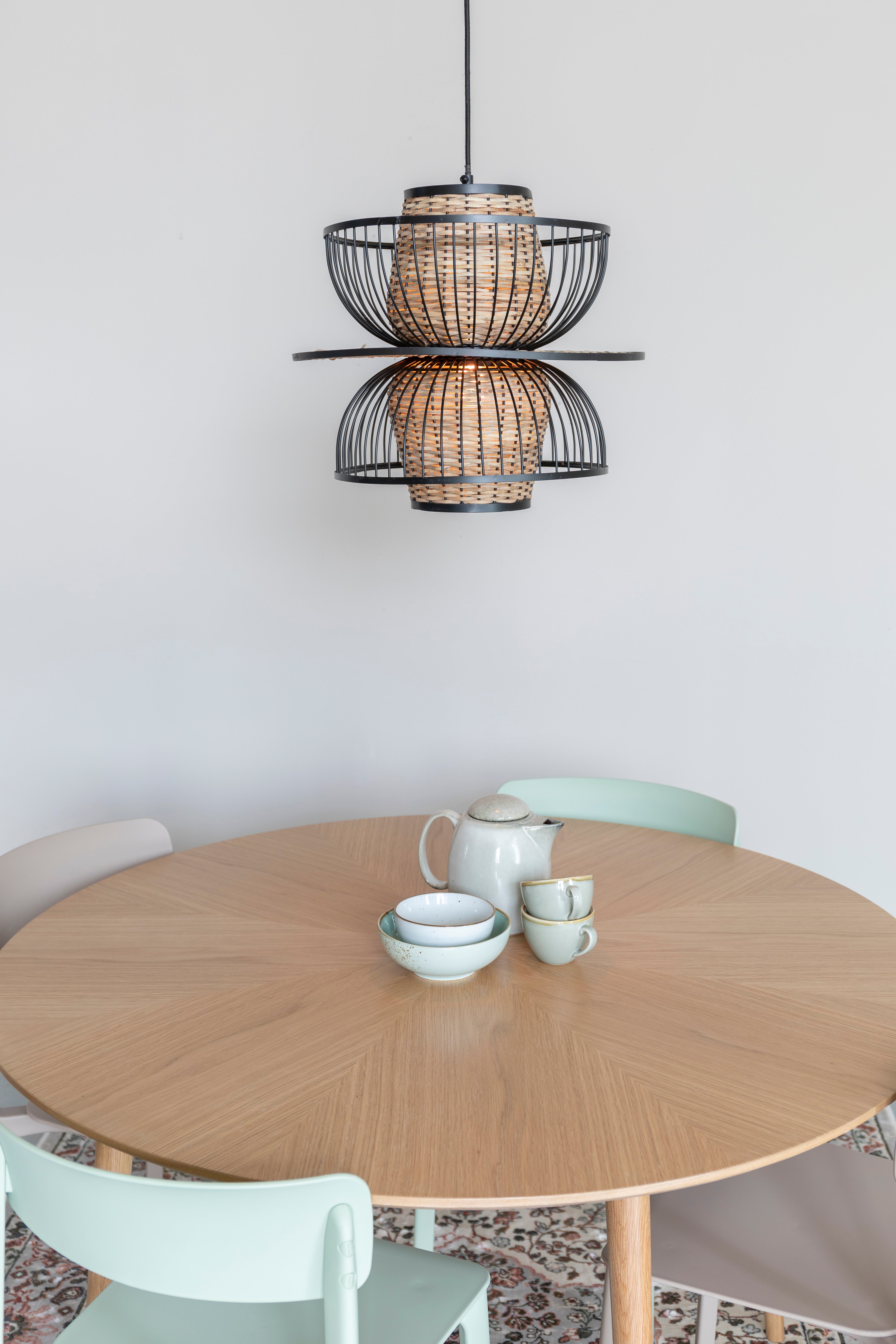 CARMEN Black Pendant Lamp with Natural Finish