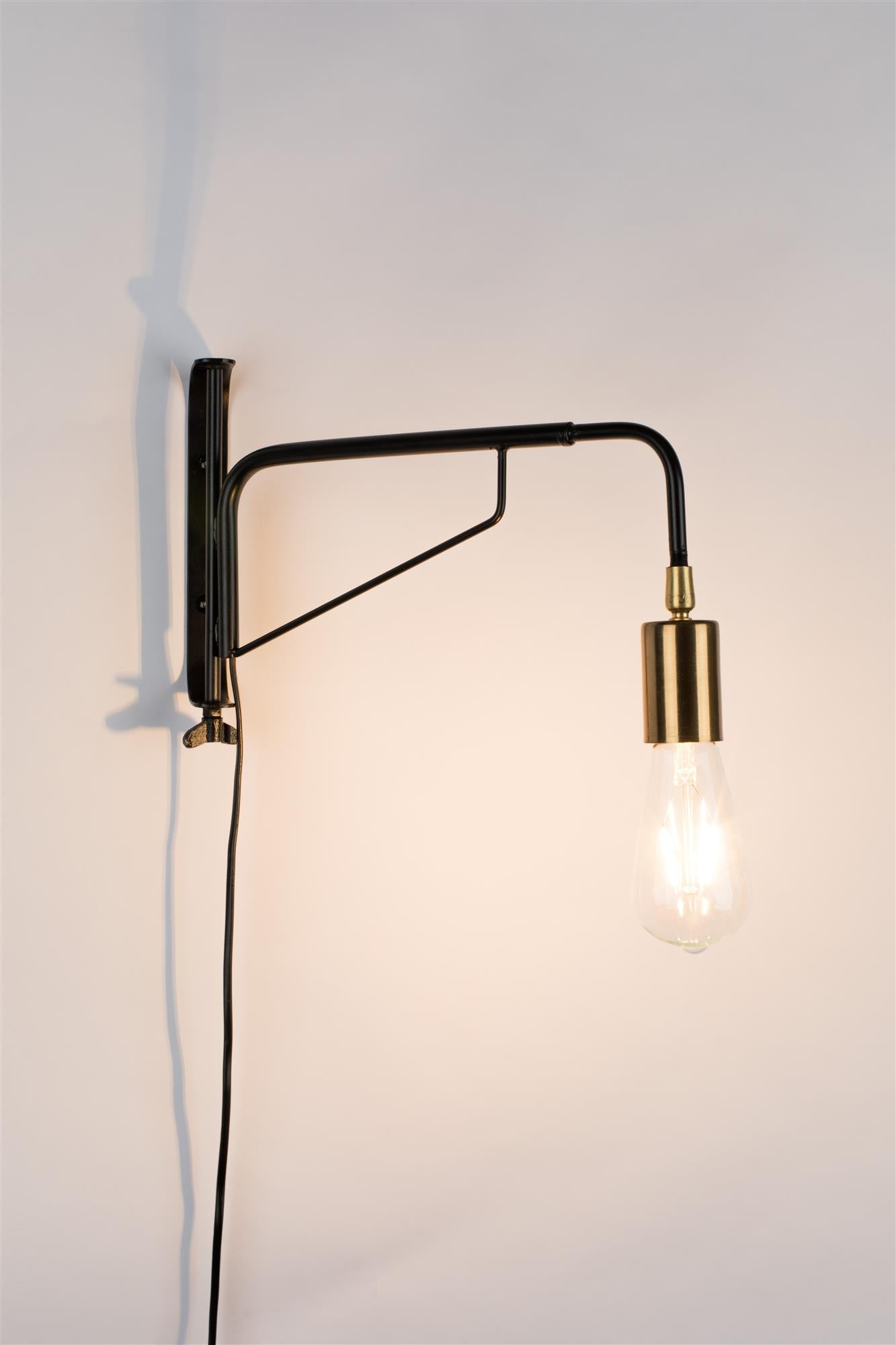 Wandleuchte mit Arm LASSE schwarz mit Gold
