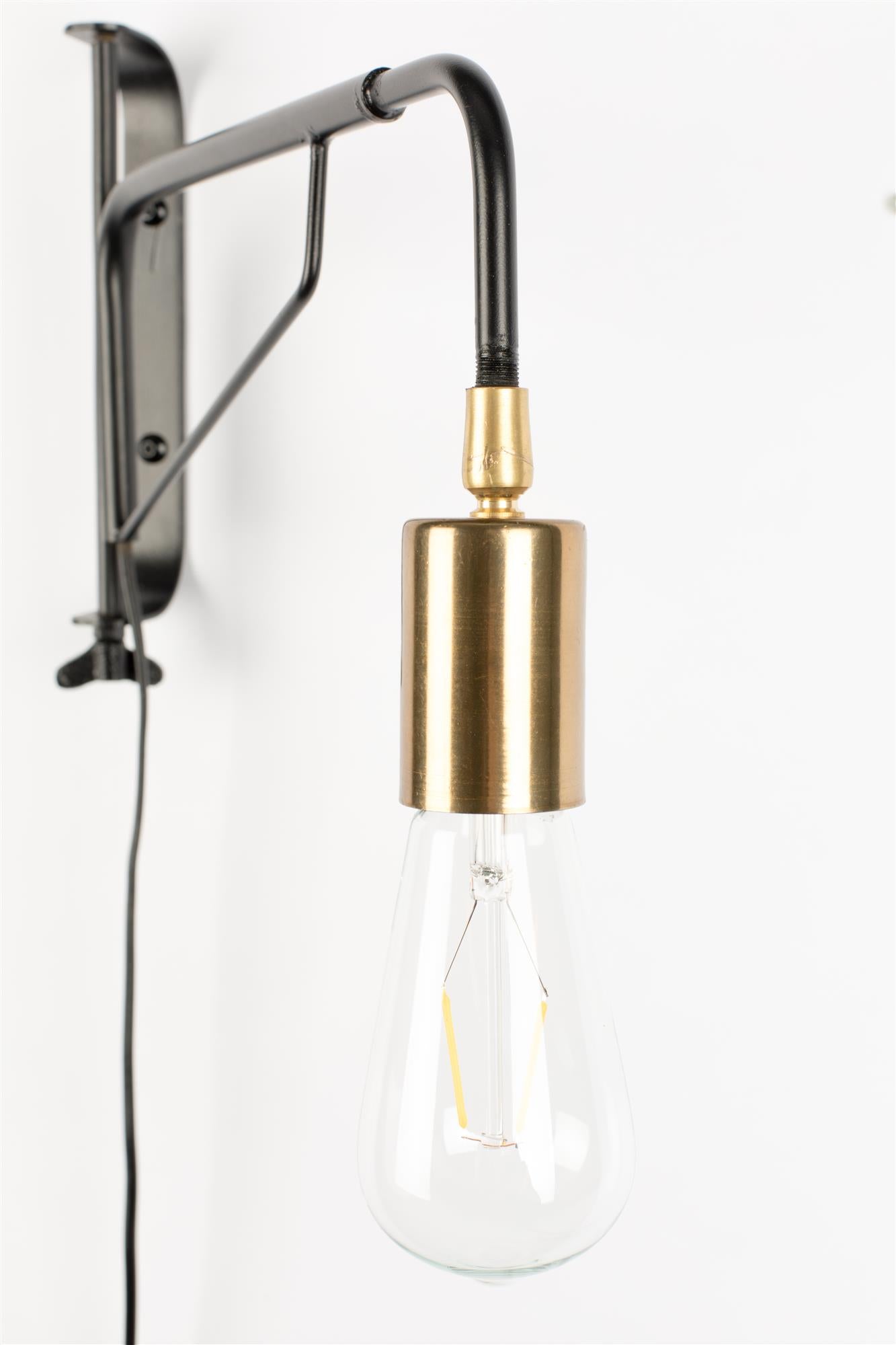 Wandleuchte mit Arm LASSE schwarz mit Gold