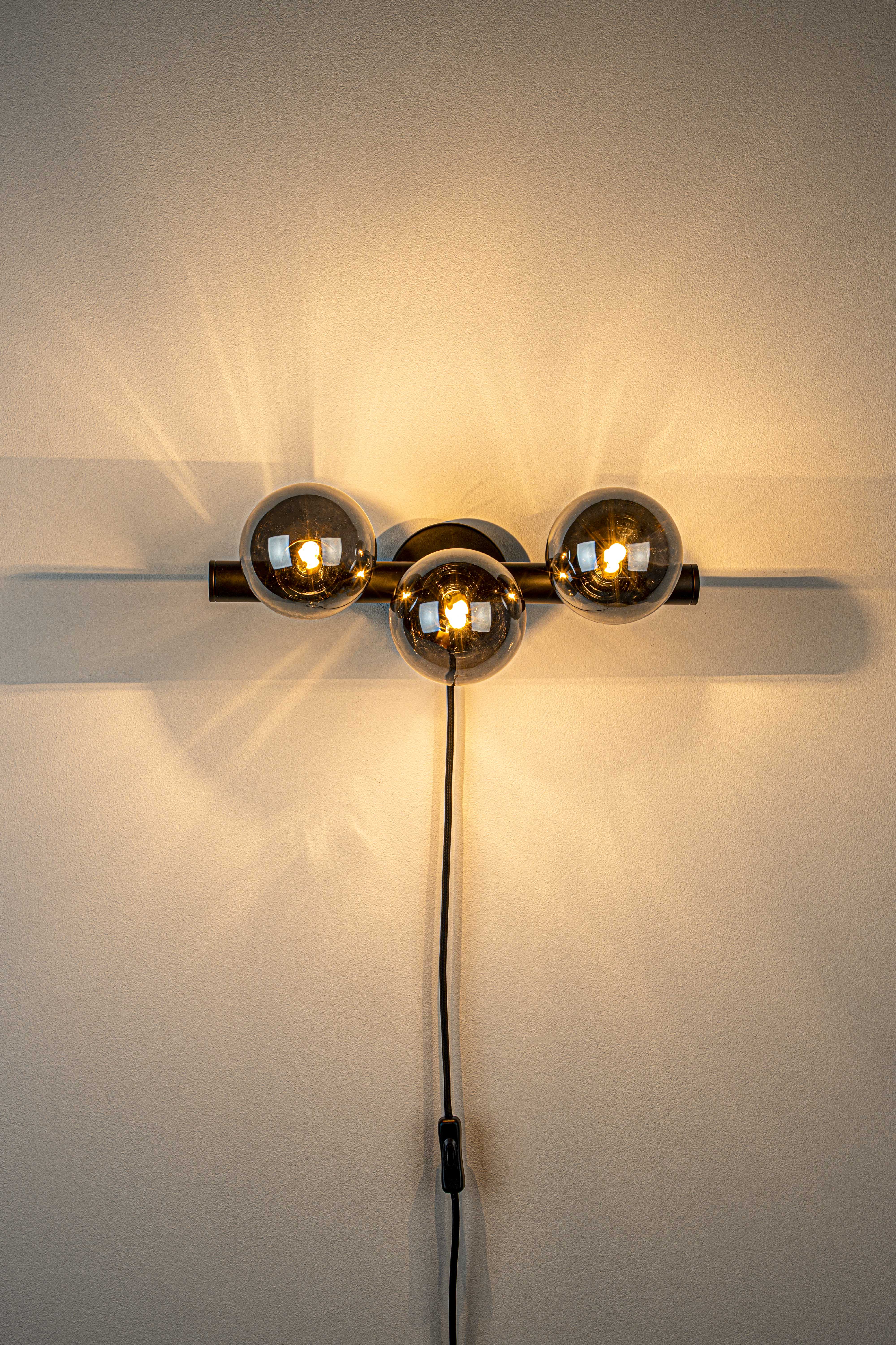 Three-point wall lamp MONICA smoked glass