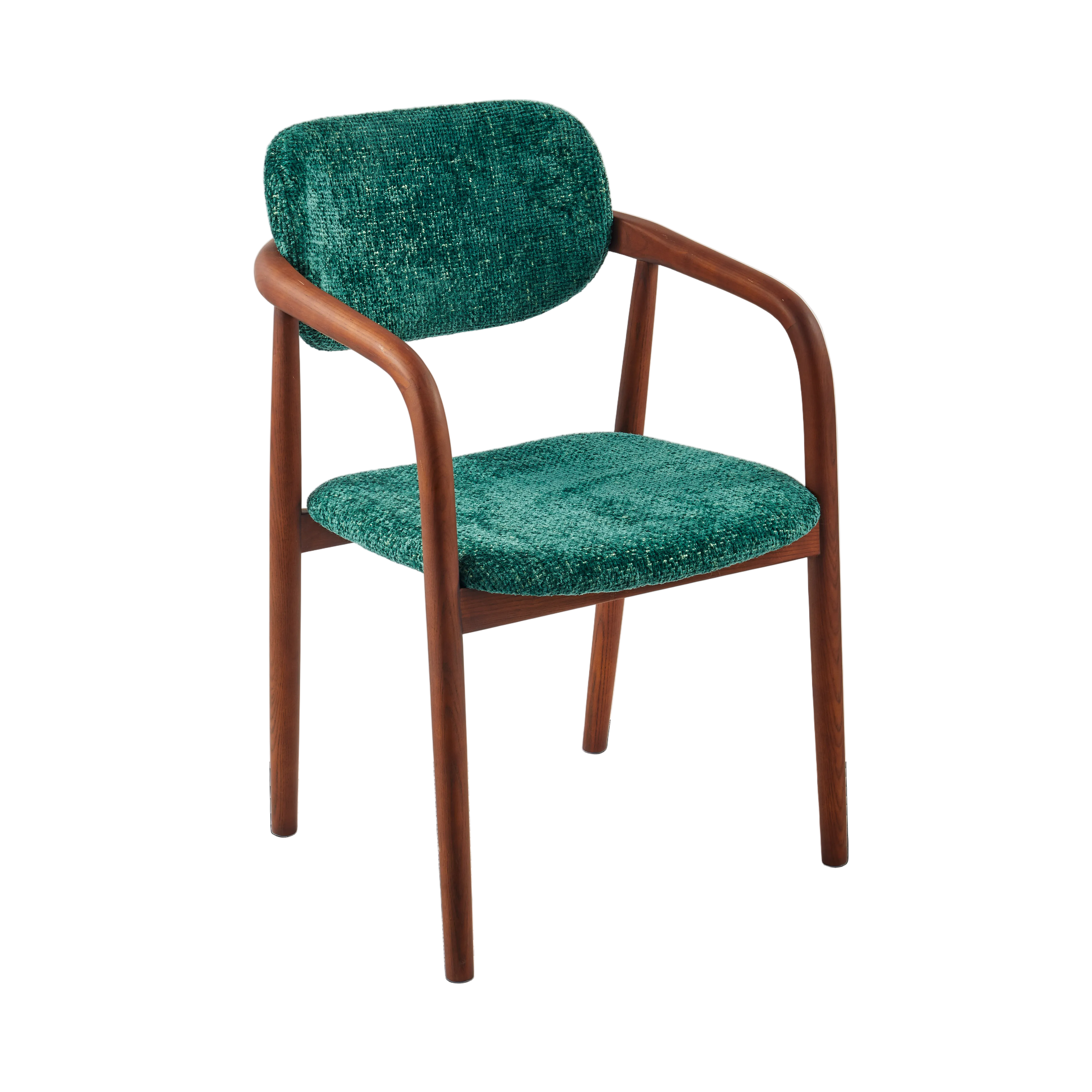 HENRY Armchair with Armrests in Dark Green with Wooden Base
