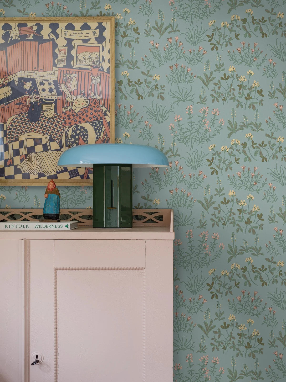 NORAS ANG Floral Pattern Wallpaper in Muted Blue with Yellow