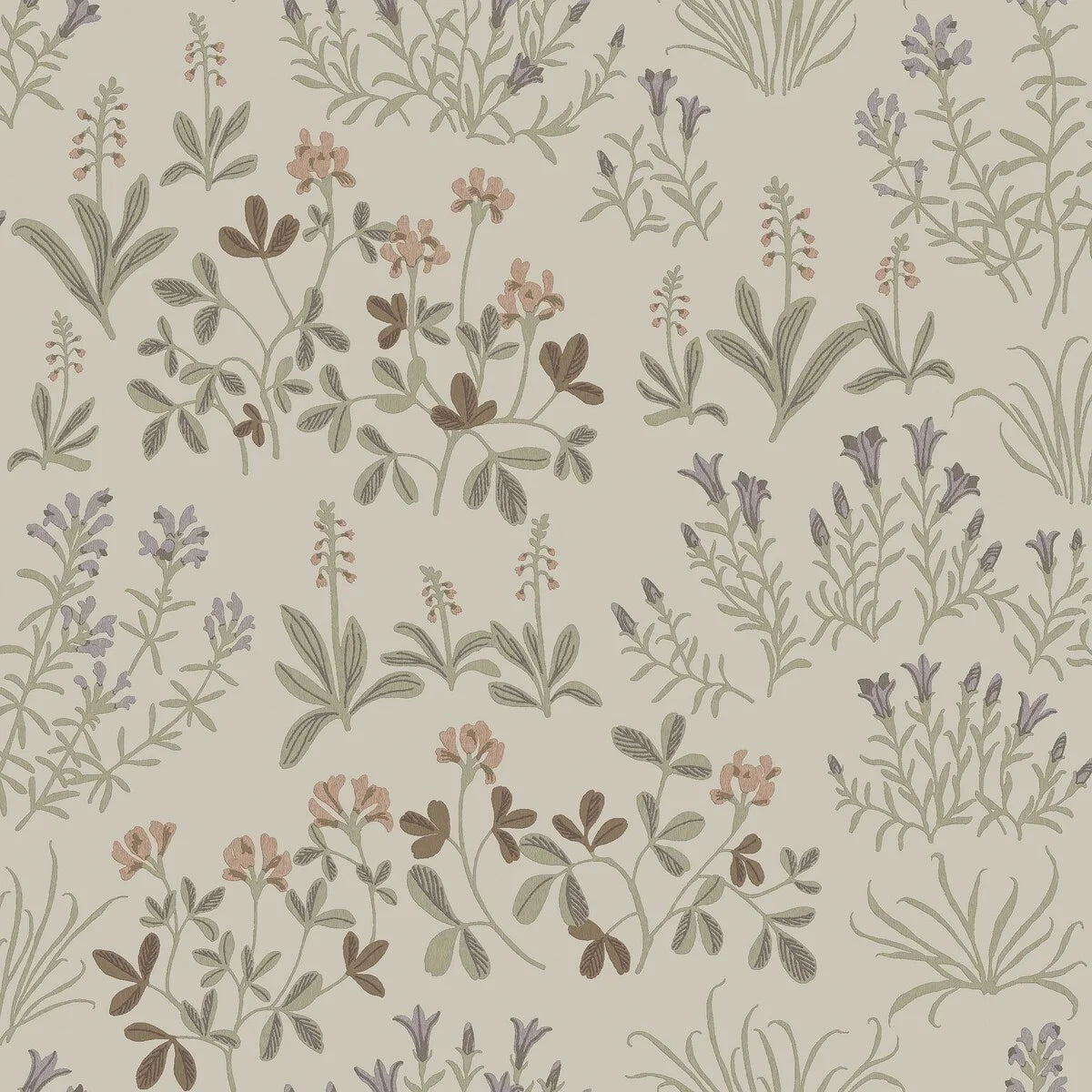 NORAS ANG Beige Floral Plant Motif Wallpaper with Brown